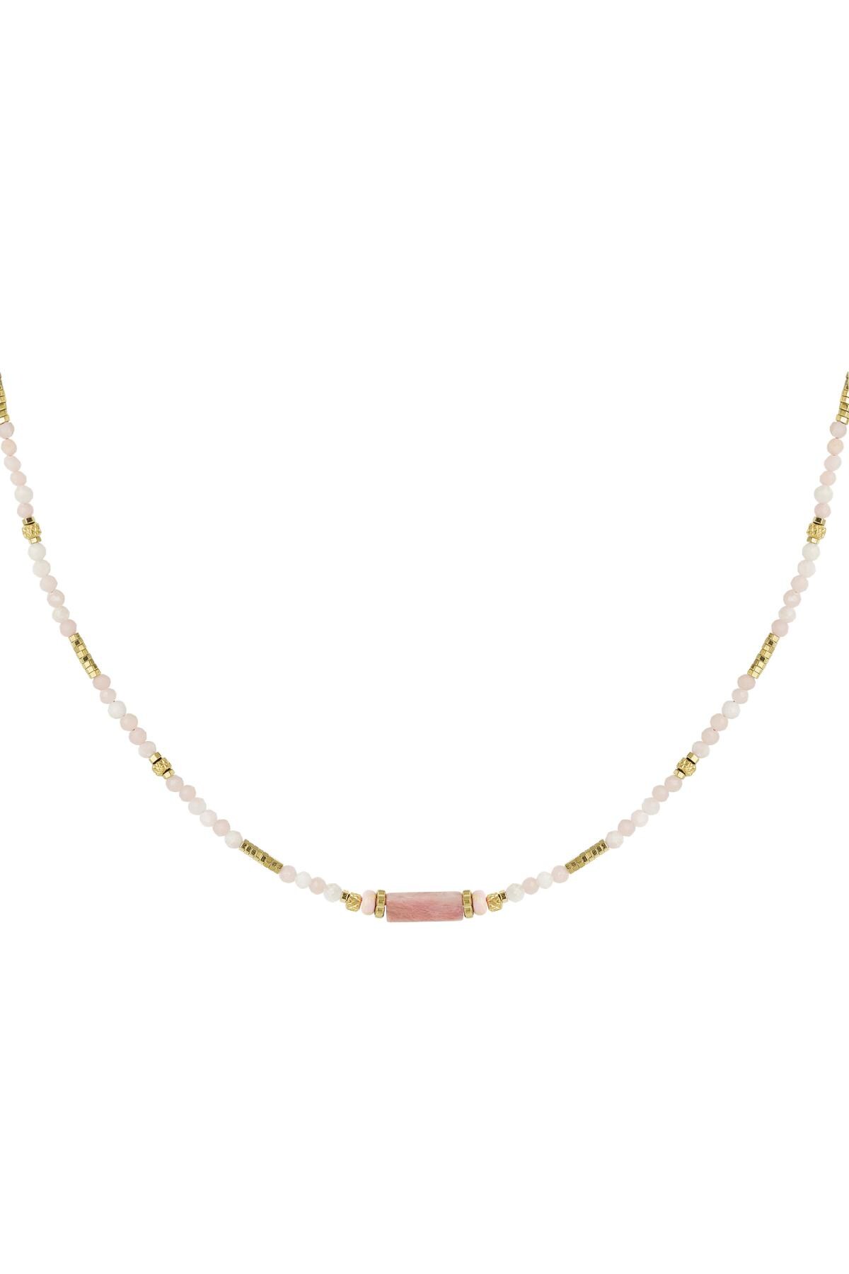 Necklace many beads - Natural stones collection Pink & Gold Stainless Steel h5 