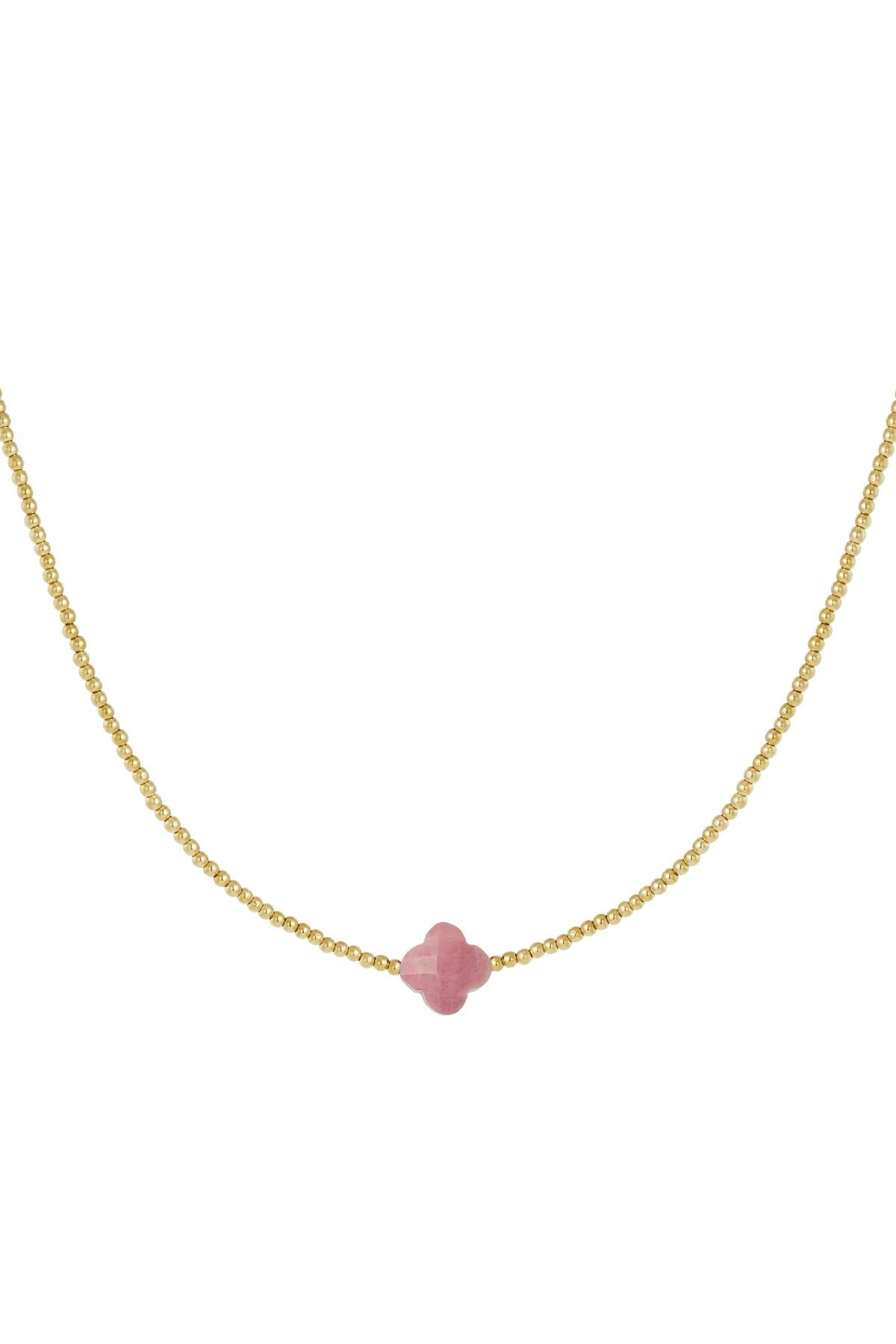 Beaded necklace clover - Natural stones collection Pink & Gold Stainless Steel h5 