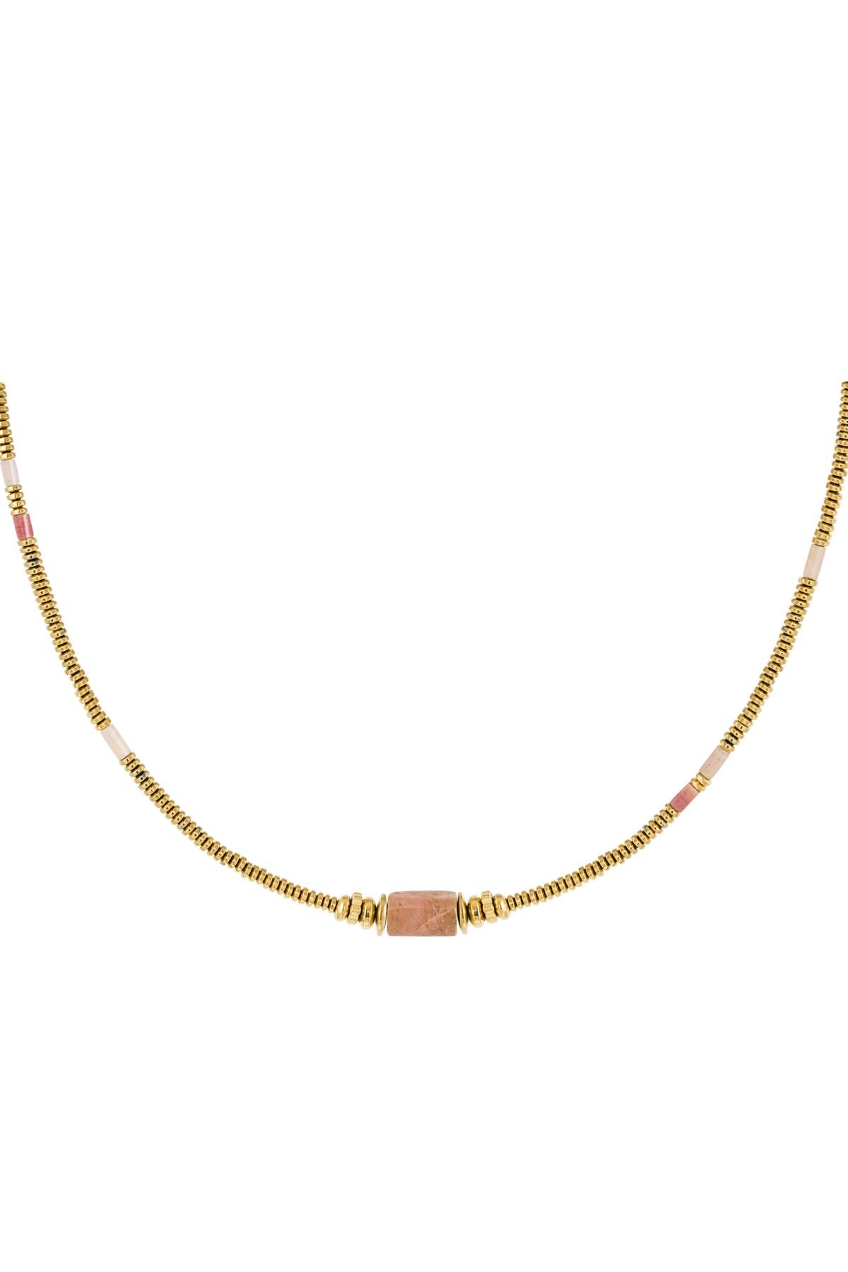 Necklace thin beads with charm - Natural Stones collection Pink & Gold Stainless Steel h5 