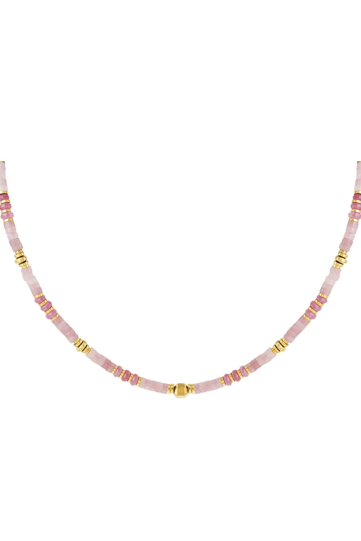 Necklace cheerful beads - Natural stones collection Pink & Gold h5 