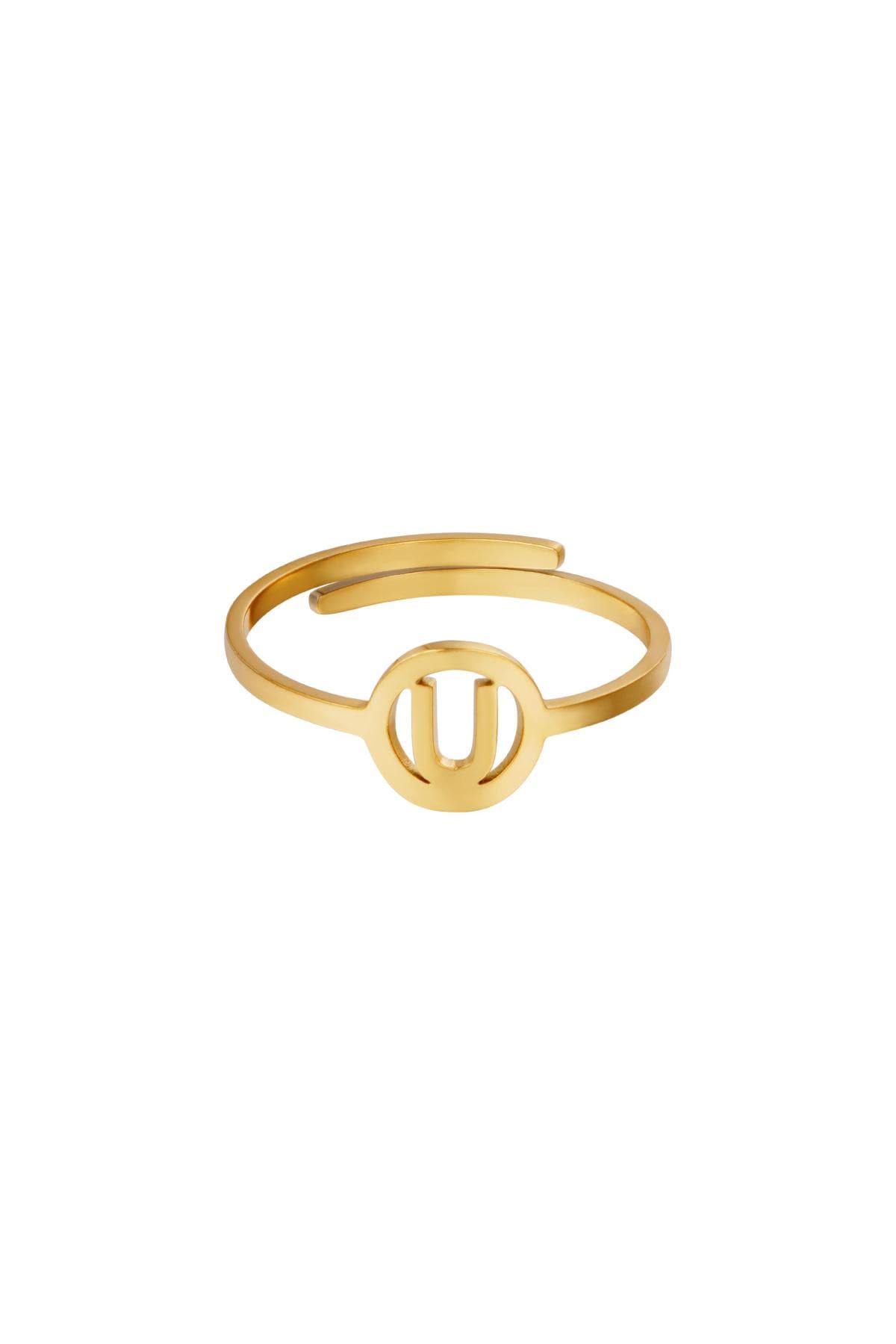 Stainless steel ring initial U Gold 