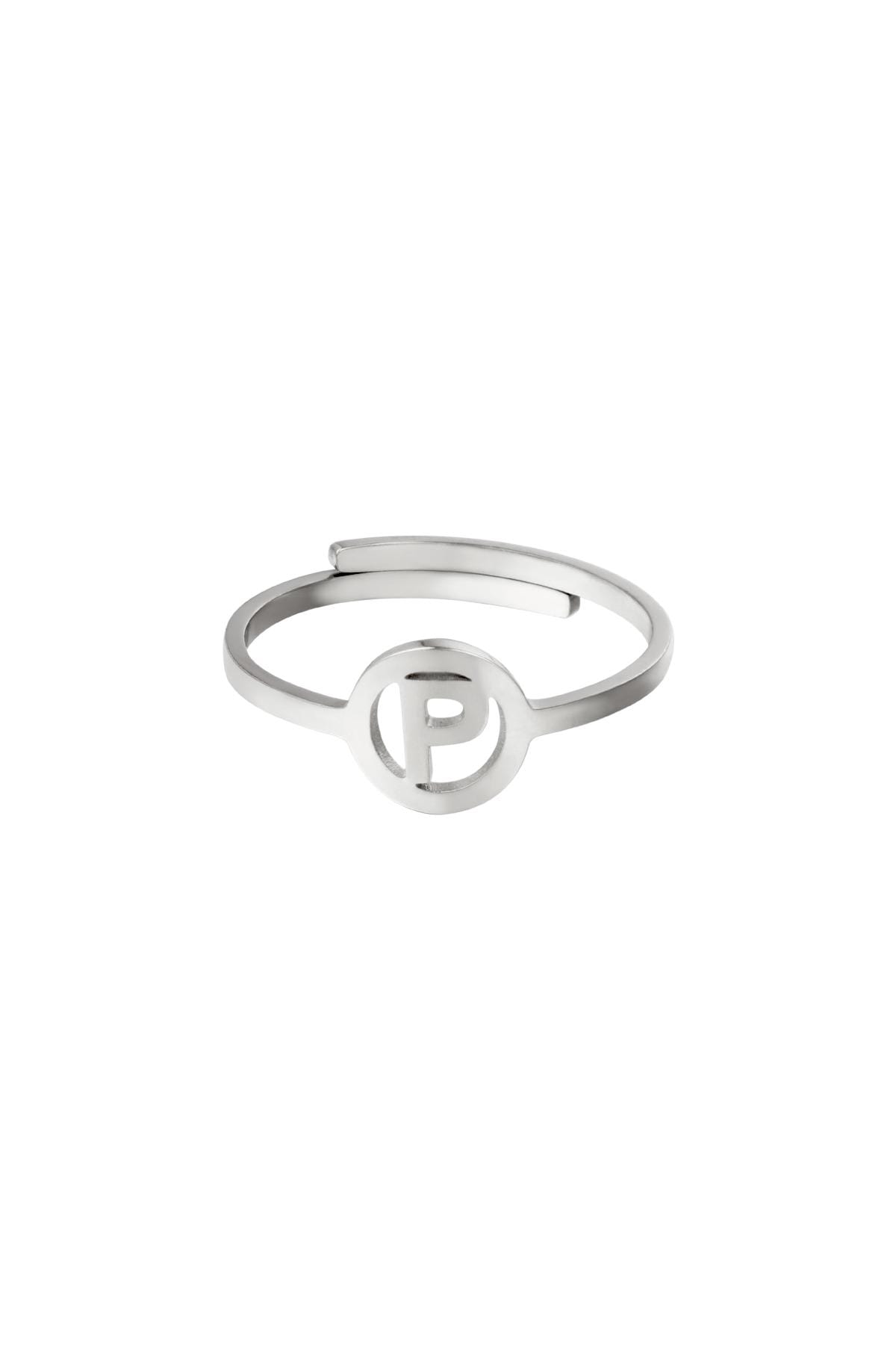 Stainless steel ring initial P Silver 