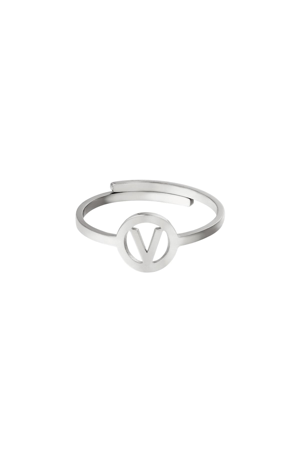 Stainless steel ring initial V Silver h5 