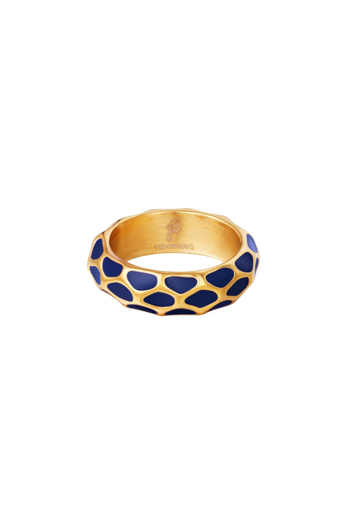 Ring Giraffe pattern Blue Stainless Steel 16 