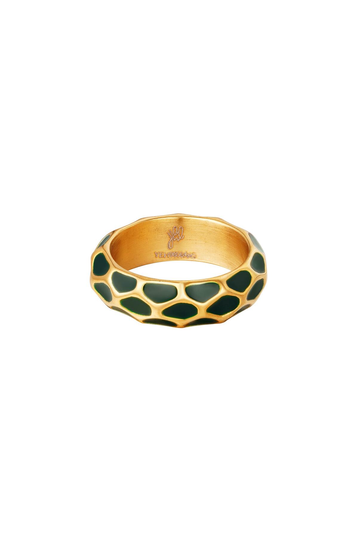 Ring Giraffe pattern Green Stainless Steel 16 h5 