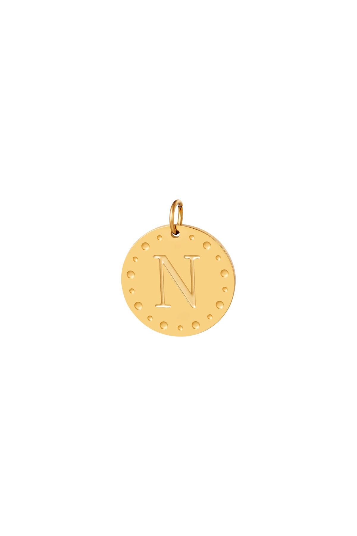 Gold color / Circle charm initial N Gold Stainless Steel Picture28