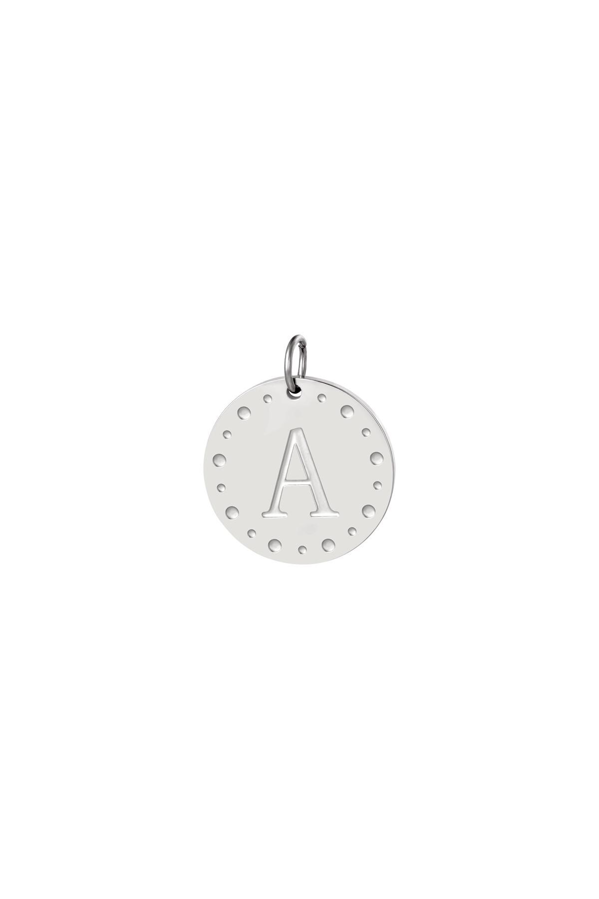 Silver color / Circle charm initial A Silver Stainless Steel 