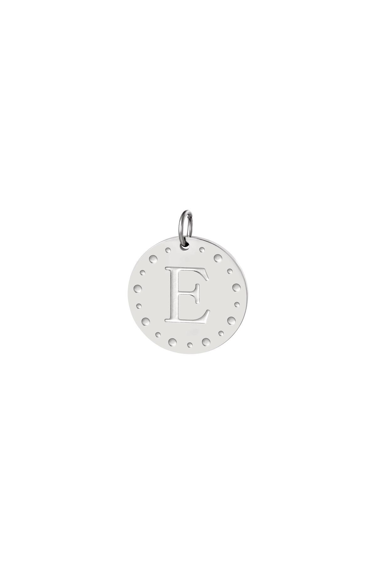 Silver color / Circle charm initial E Silver Stainless Steel Picture5