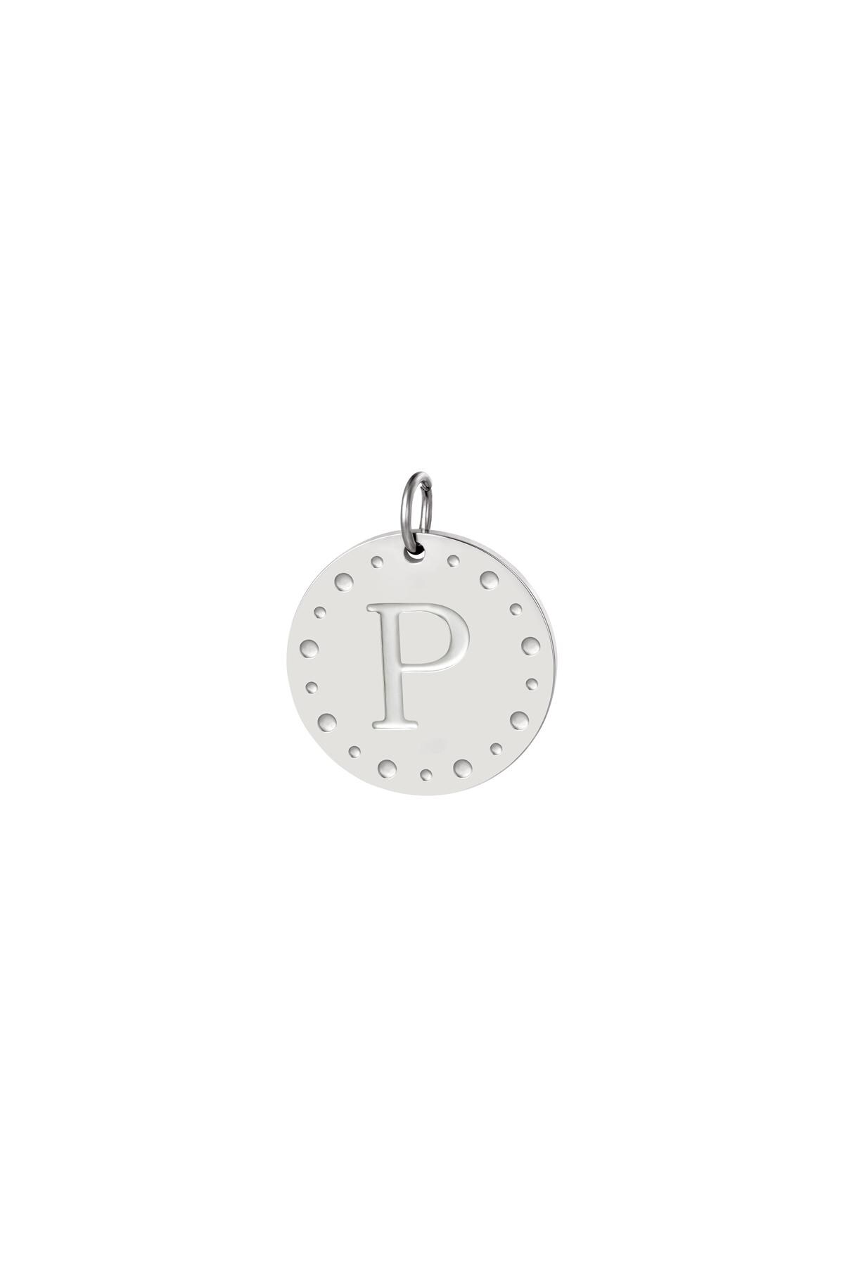 Silver color / Circle charm initial P Silver Stainless Steel Picture16