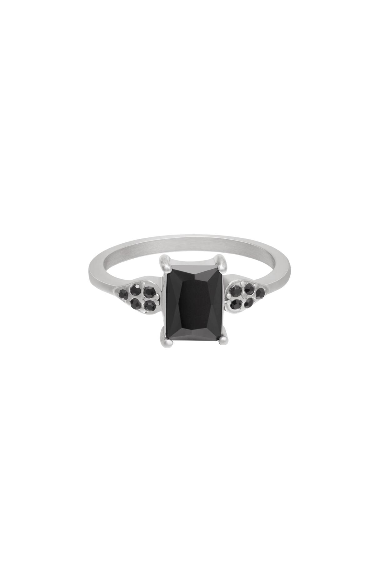 Ring glänzender quadratischer Stein Schwarz & Silber Edelstahl 16 h5 