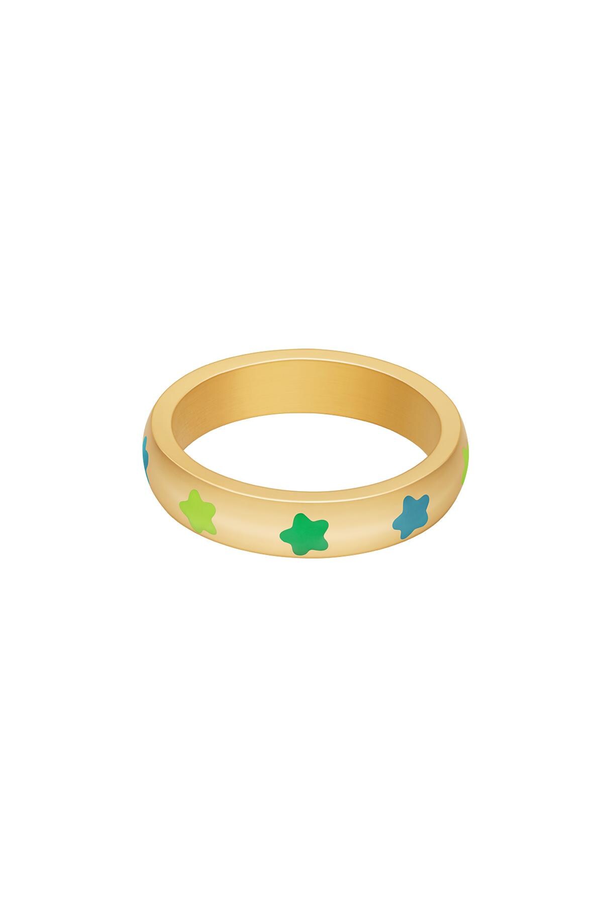 Ring colored stars Green Stainless Steel 17 