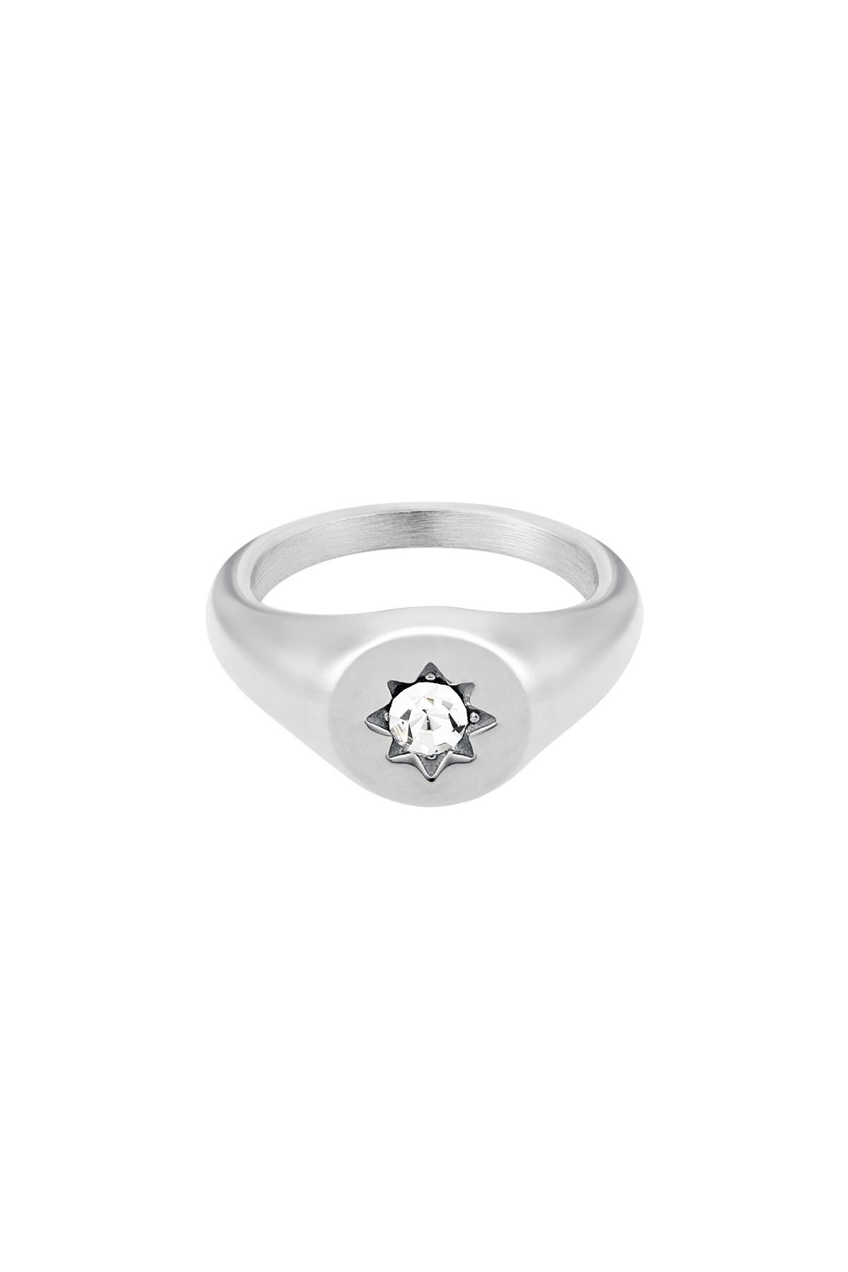 Signet ring star with zircon Silver Stainless Steel 16 h5 