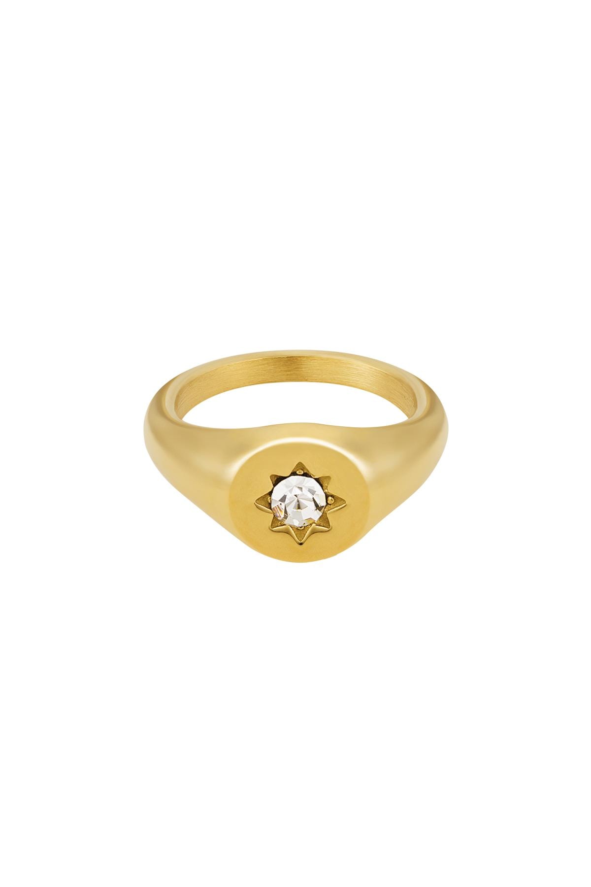 Anello con sigillo stella con zircone Gold Stainless Steel 18 h5 