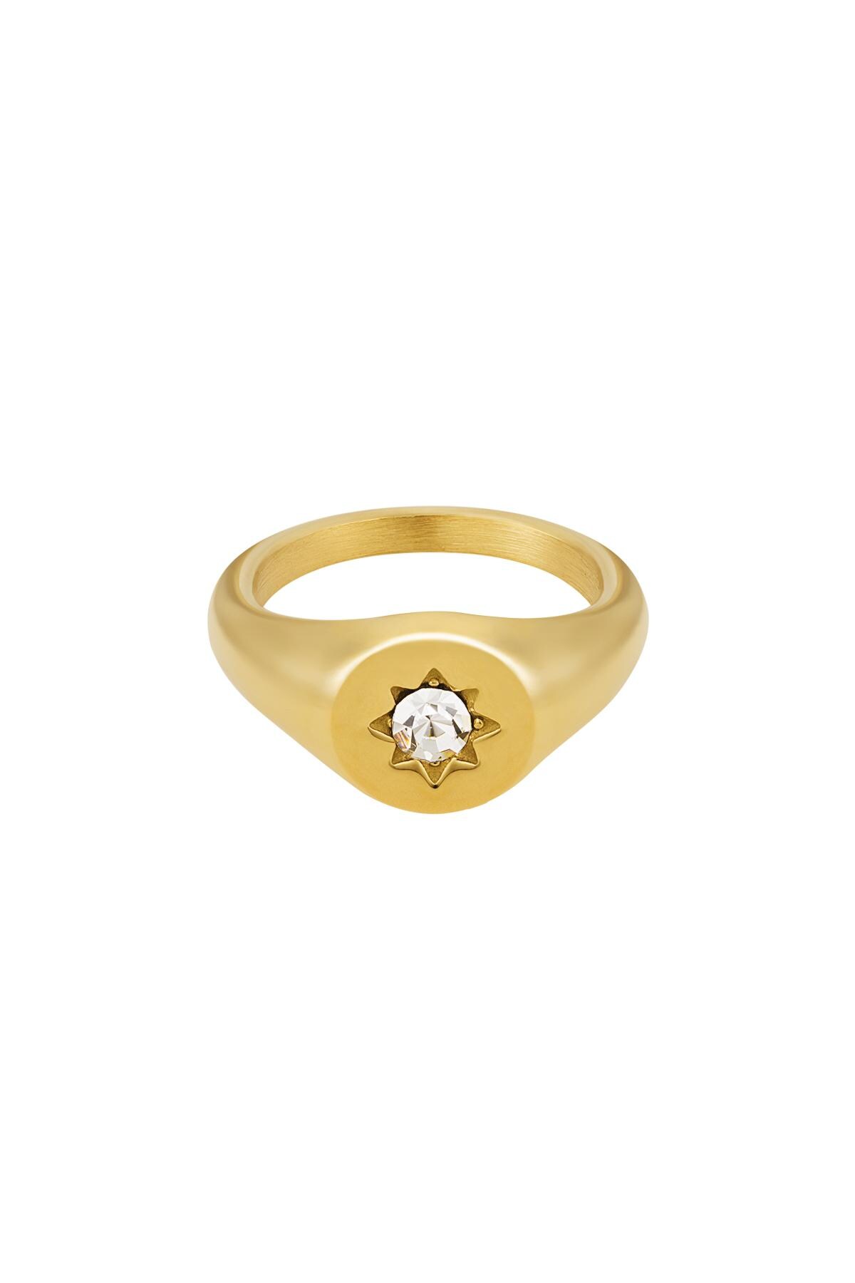 Anello con sigillo stella con zircone Gold Stainless Steel 18 