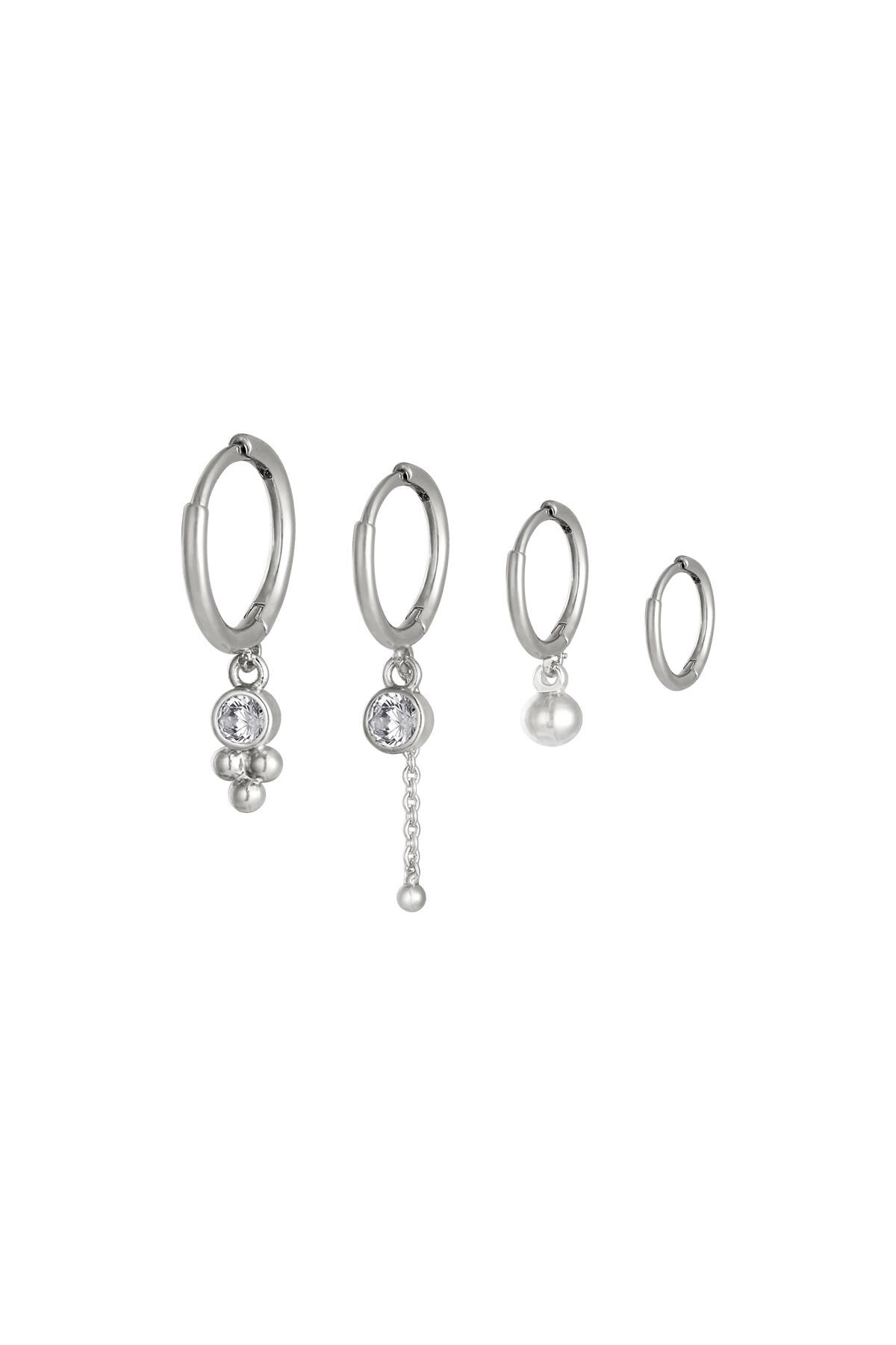 Earrings Set Four In a Row Silver Copper 