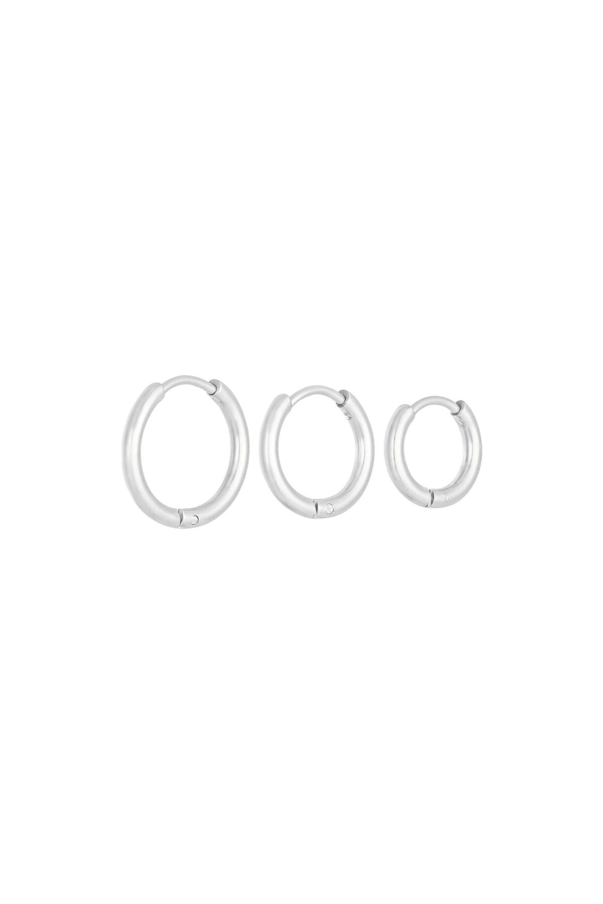 Earrings Set Little Hoops Silver Stainless Steel 