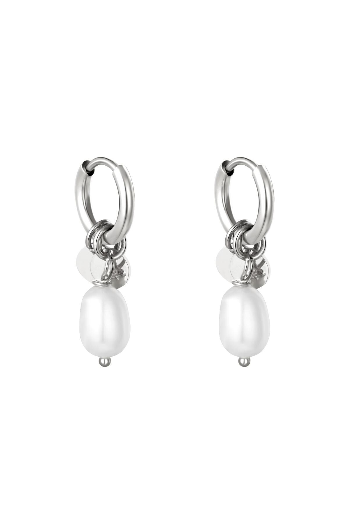 Earrings Pearl Drops Silver Stainless Steel 