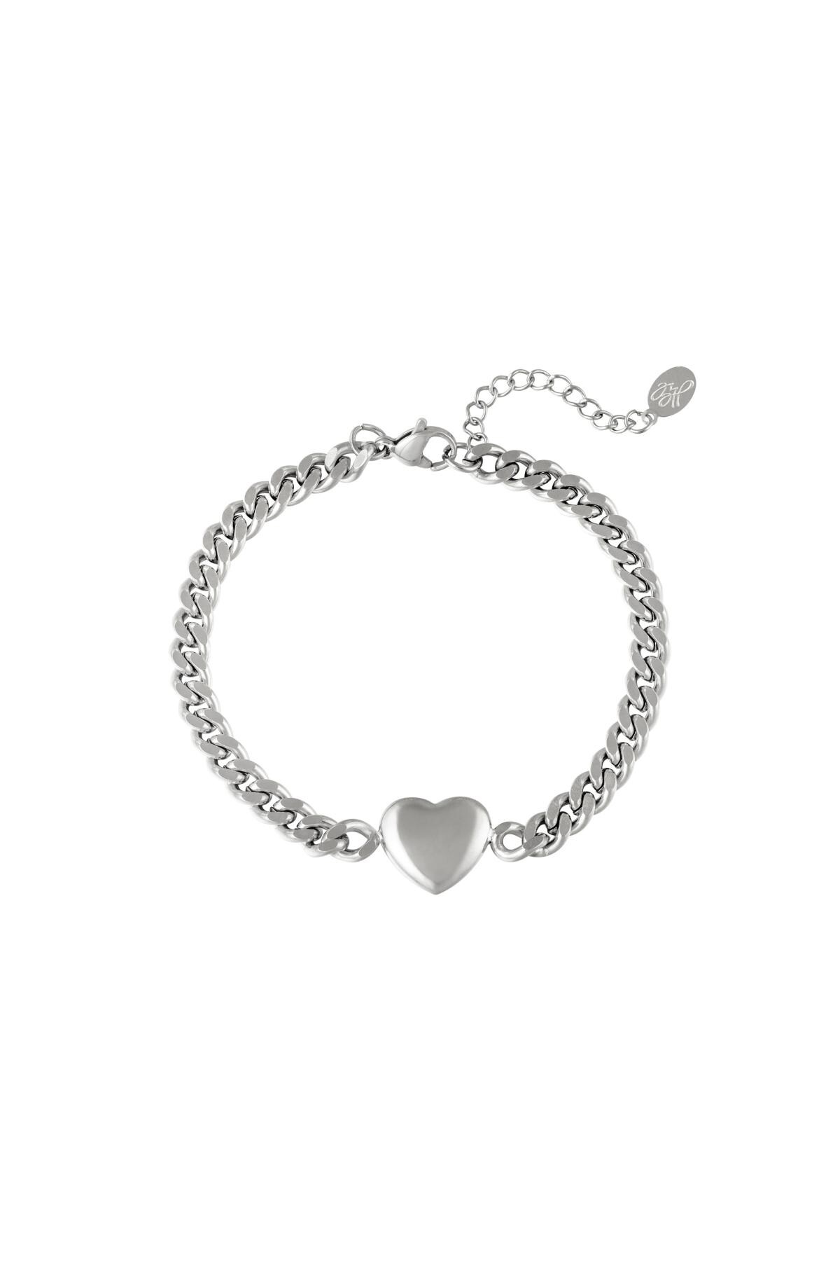 Bracelet Chained Heart Silver Stainless Steel 