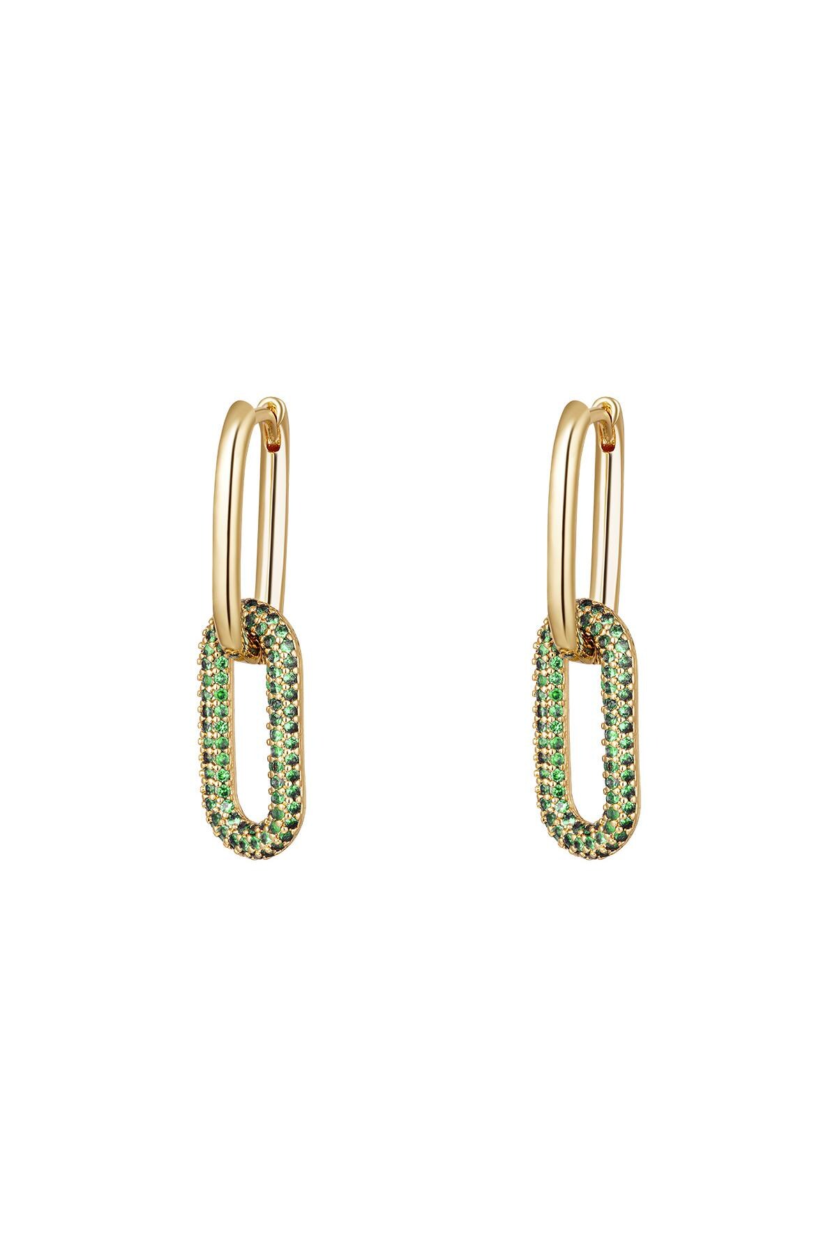 Copper linked earrings with zircon stones - Small Green h5 