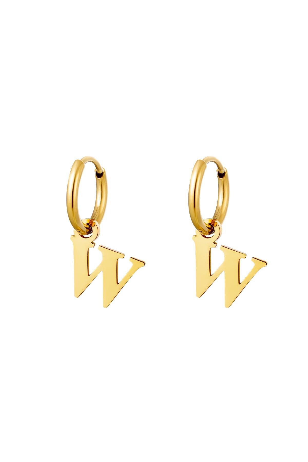 Gold color / Earrings Stainless Steel Gold Initial W Picture2