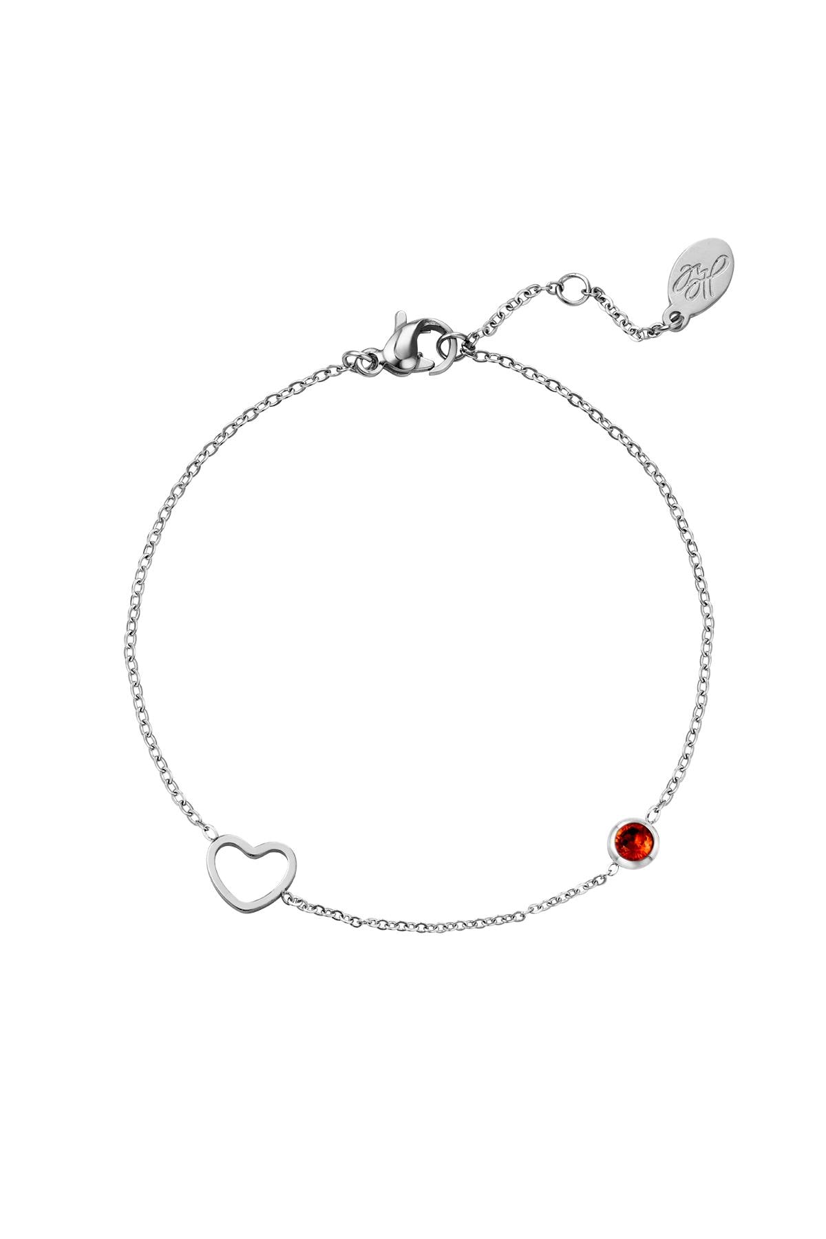 Pulsera de piedra natal de enero de plata Rojo Acero inoxidable h5 