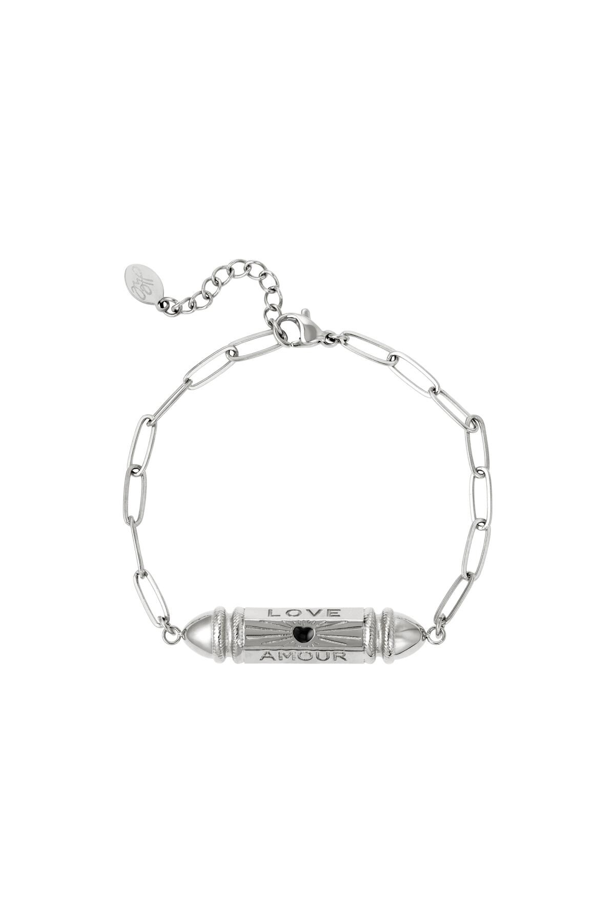 Silver color / Bracelet bullet bead 'love' 'amour' Silver Stainless Steel 