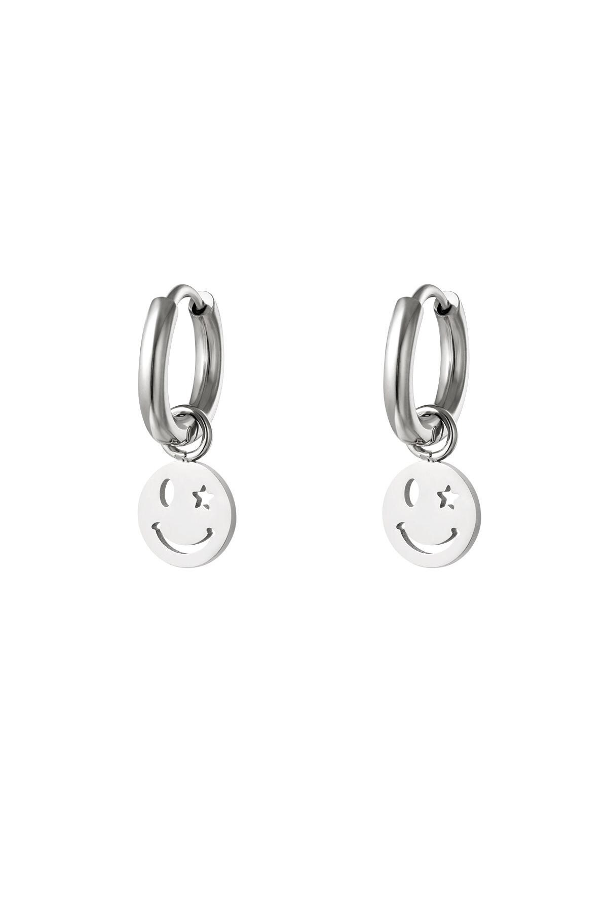 Silver color / Stainless steel earring smiley and star Silver Picture2