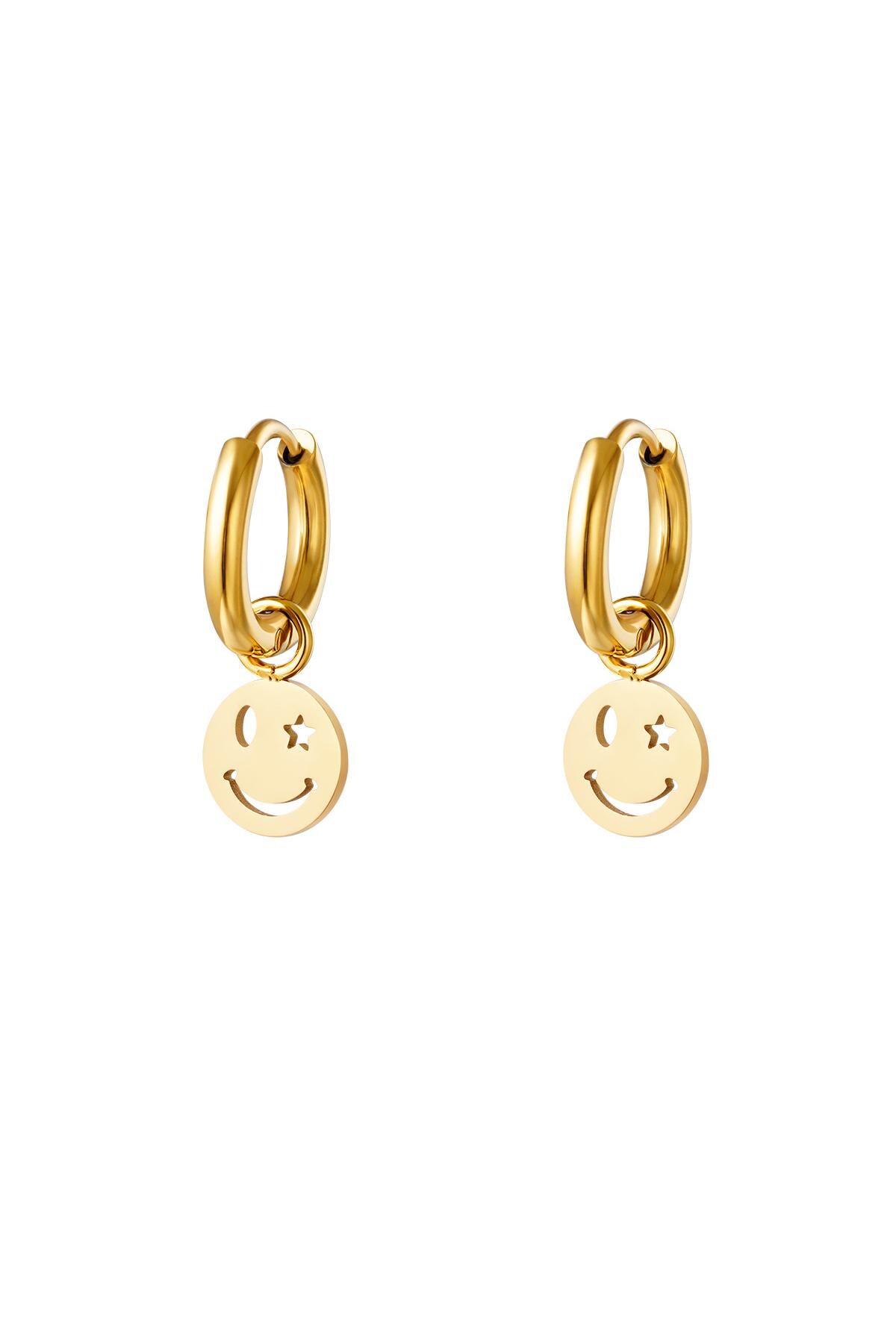 Gold color / Stainless steel earring smiley and star Gold 