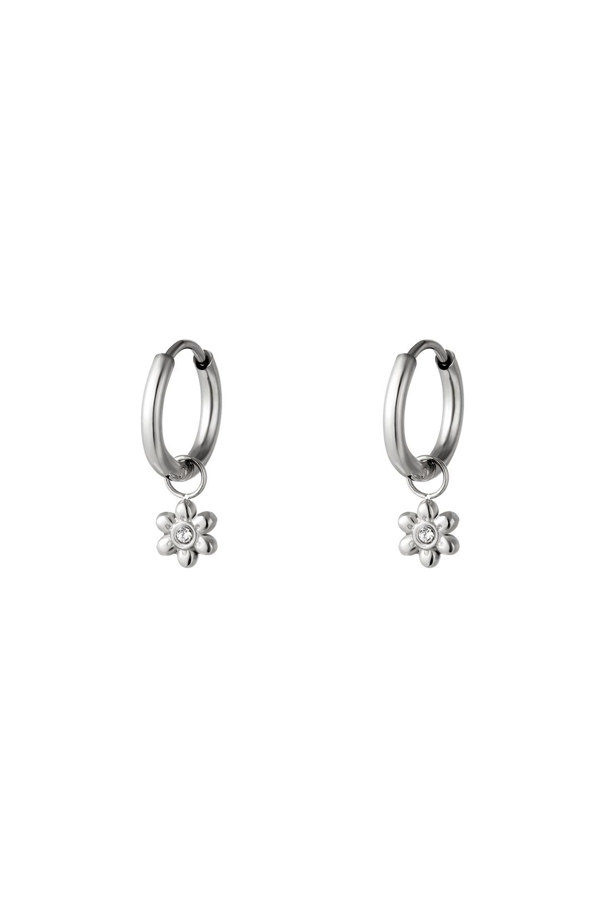 Silver color / Little hoops with flower Silver Stainless Steel 