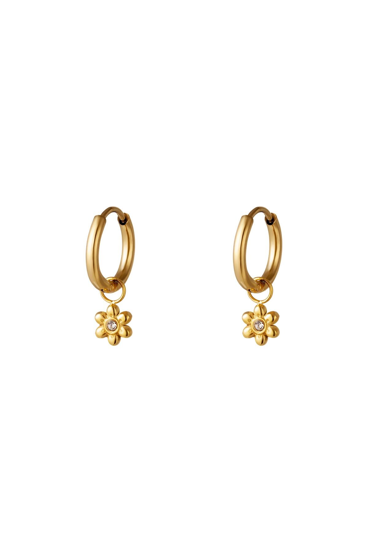 Gold color / Little hoops with flower Gold Stainless Steel Picture2