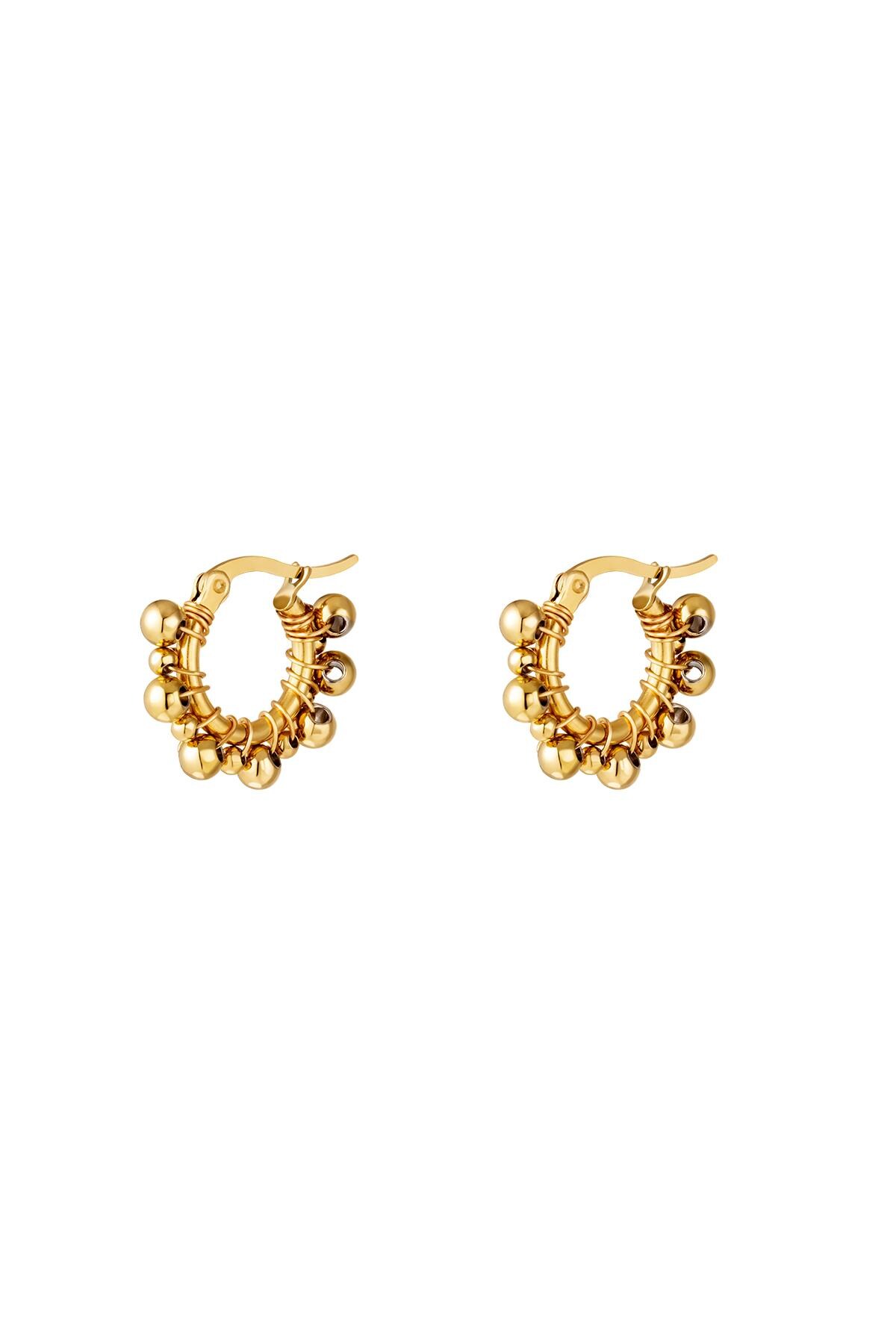 Gold color / Hoop Earrings with balls Gold Stainless Steel 