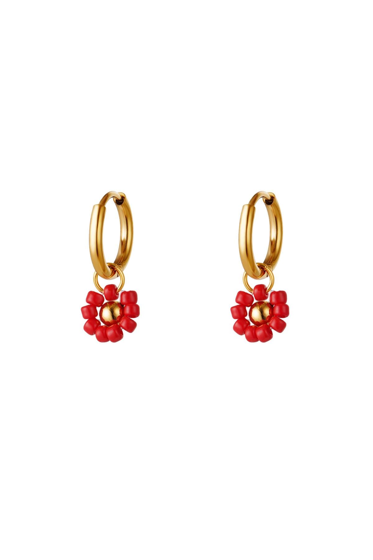 Stainless Steel Earrings Beaded Flower Red h5 