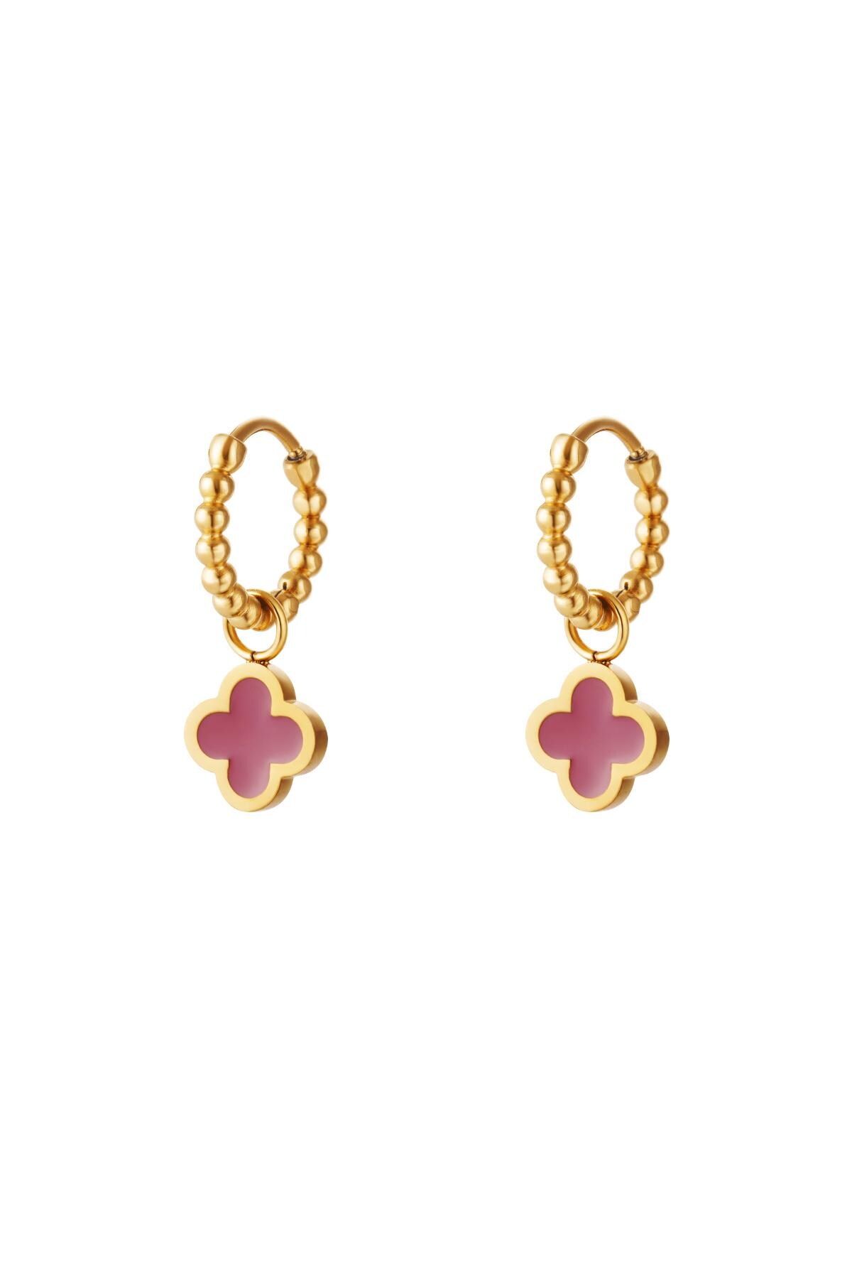 Pink & Gold / Golden stainless steel earrings colored clover Pink & Gold 