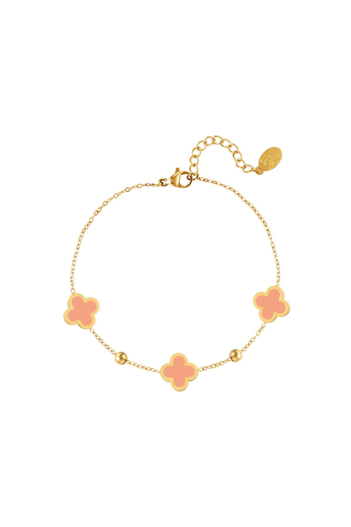 Golden bracelet three clovers Pink Stainless Steel 