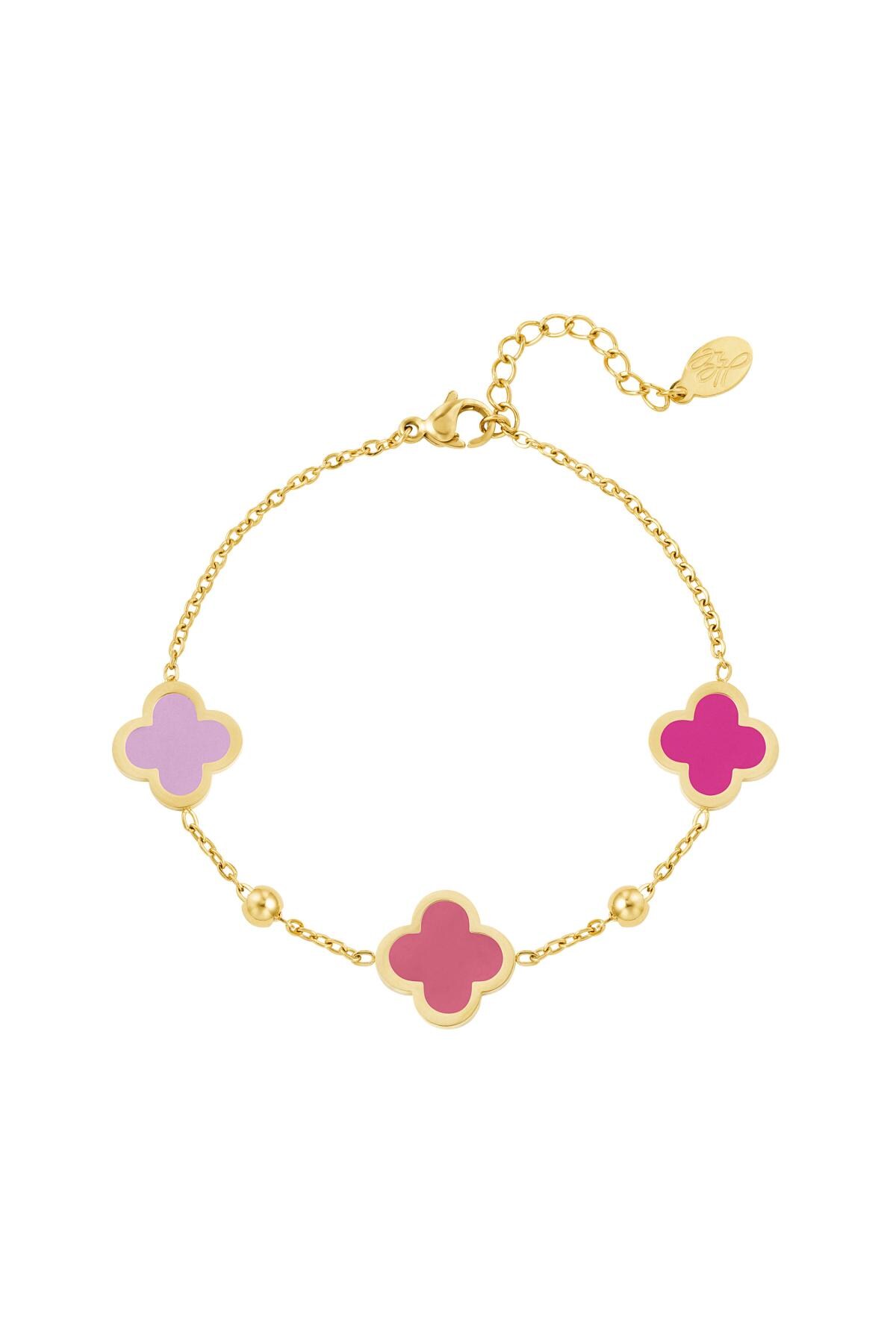 Pink & Gold / Bracelet three clovers Pink & Gold Stainless Steel Picture3