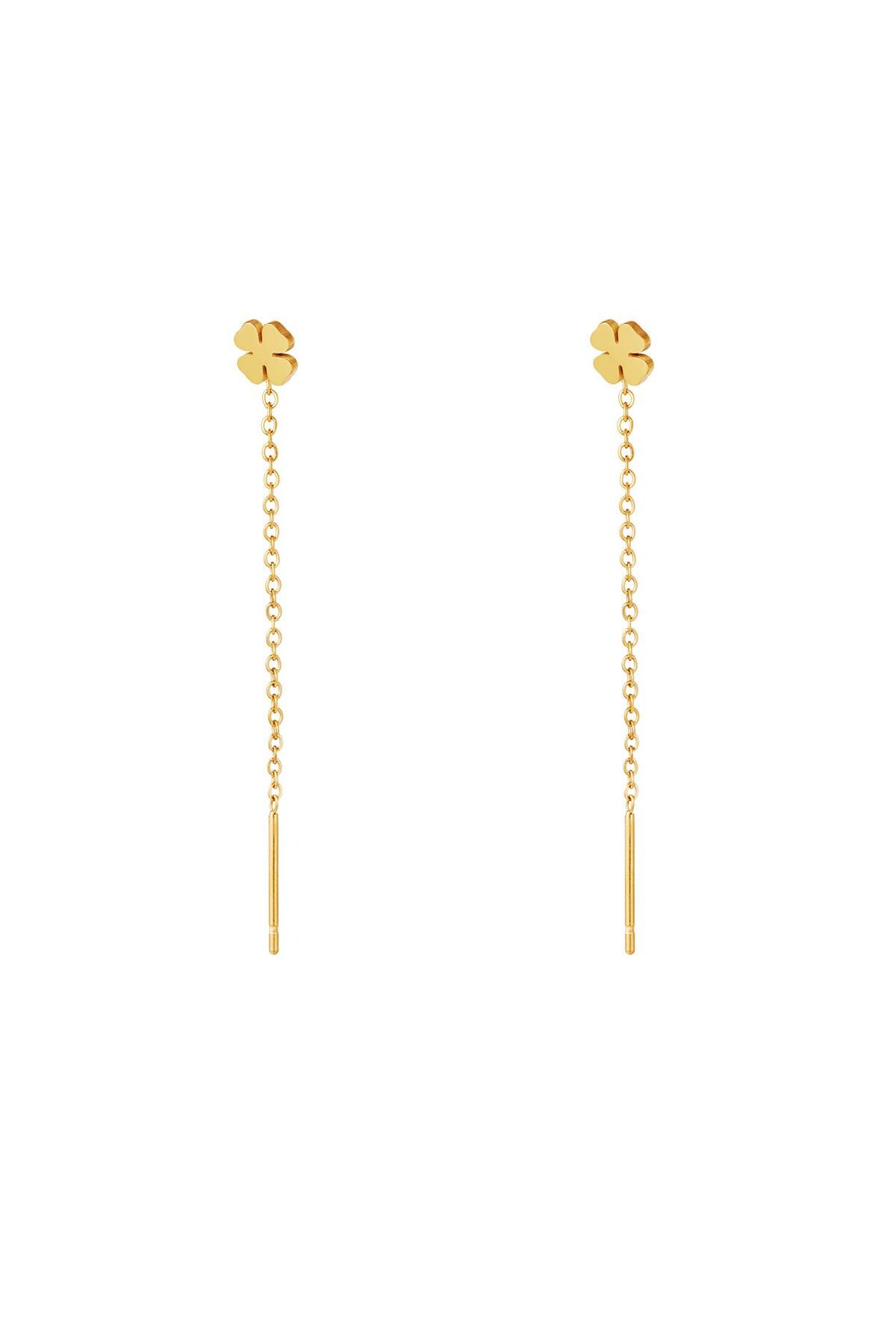 Gold color / Stainless Steel Chain Earrings Clover Gold 