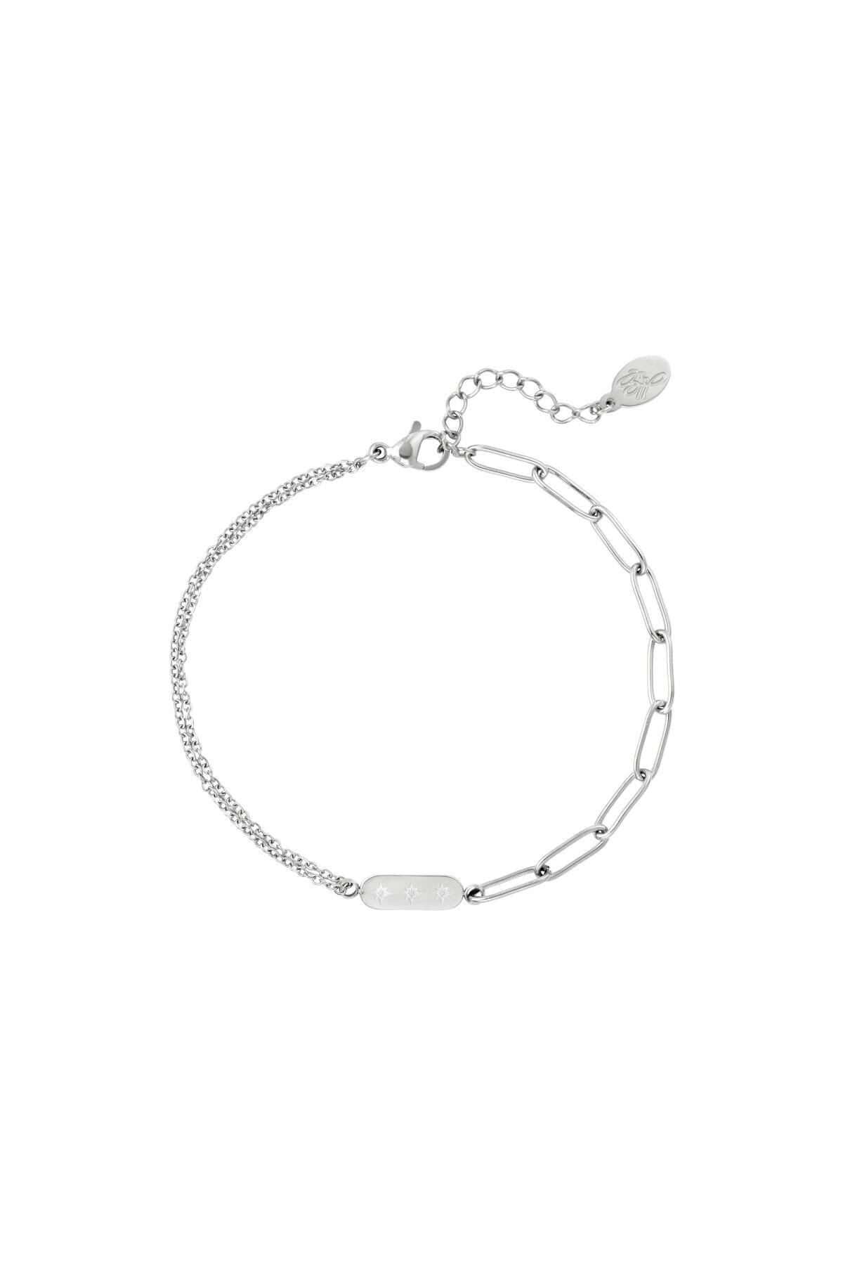 Stainless Steel Bracelet with Double Chain and Charm Silver h5 