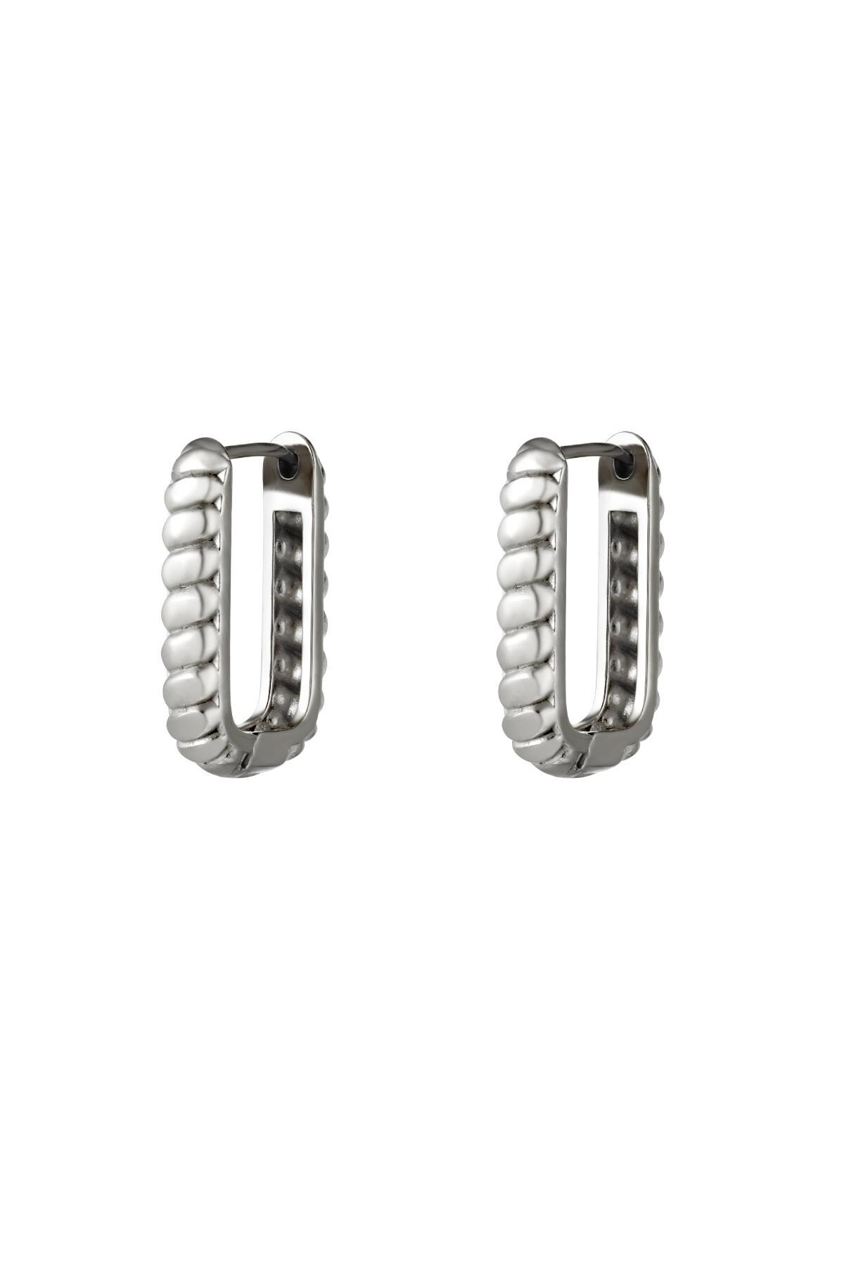 Rectangle earrings with baquette Silver Stainless Steel 