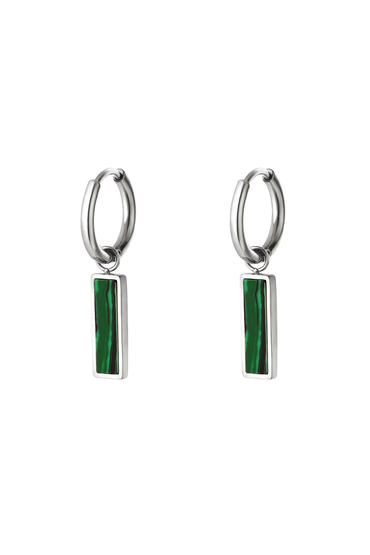 Green bar earrings  Silver Stainless Steel h5 