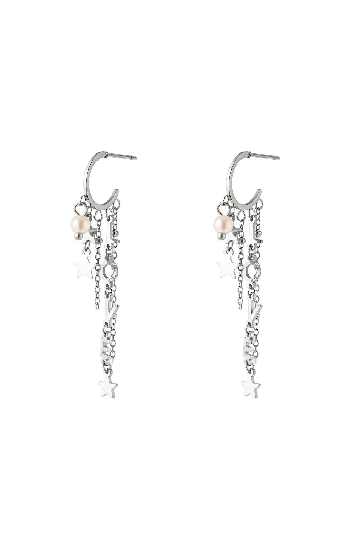 Shooting Stars and Pearl Earrings Silver Color Stainless Steel 