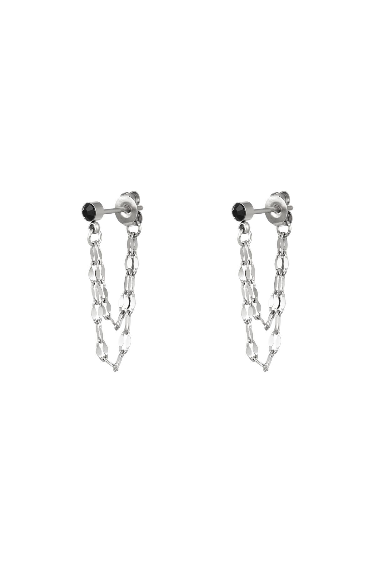 Black stone chain earrings Silver Stainless Steel 