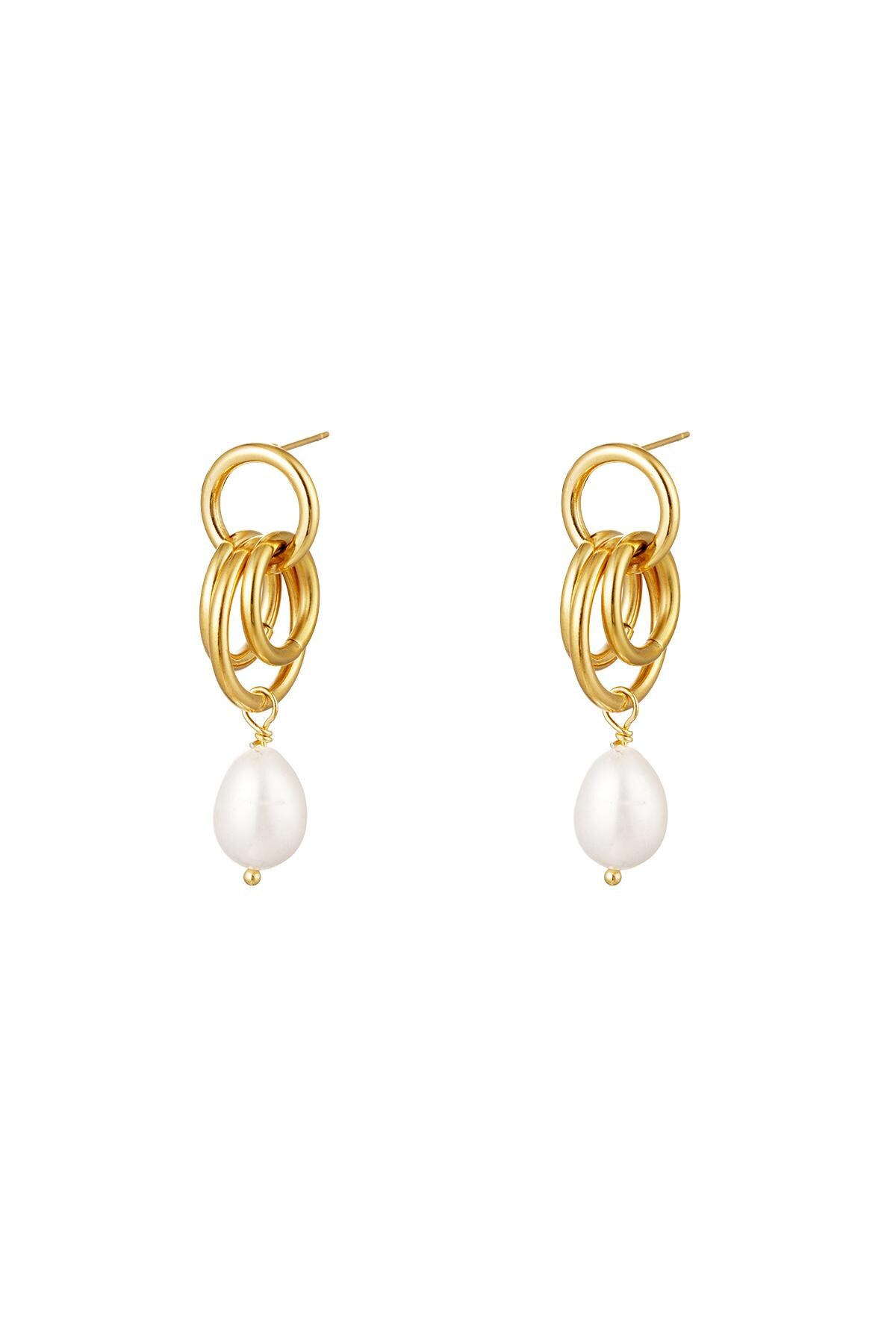 Earrings dangling hoops with pearl Gold Stainless Steel h5 