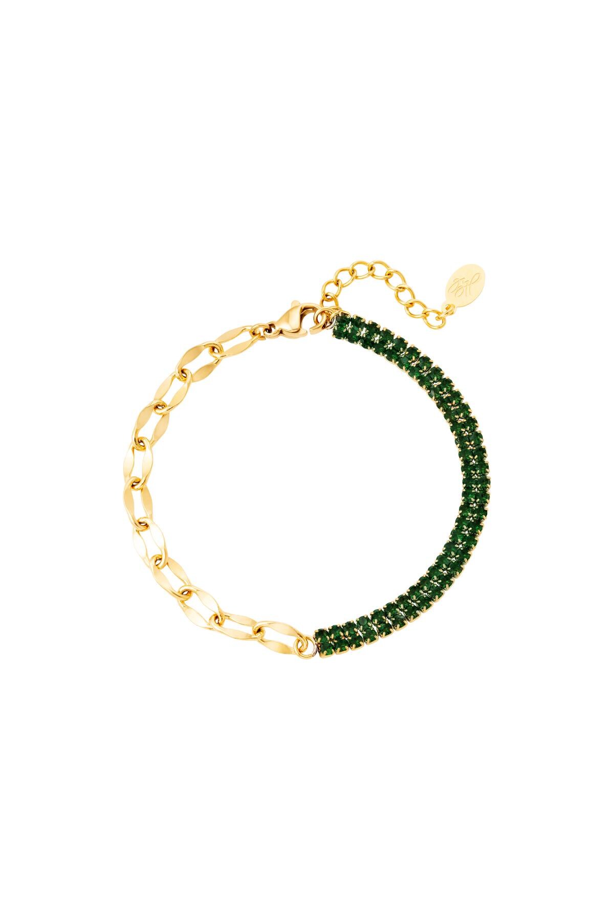 Bracelet zircon and chain Green Stainless Steel h5 