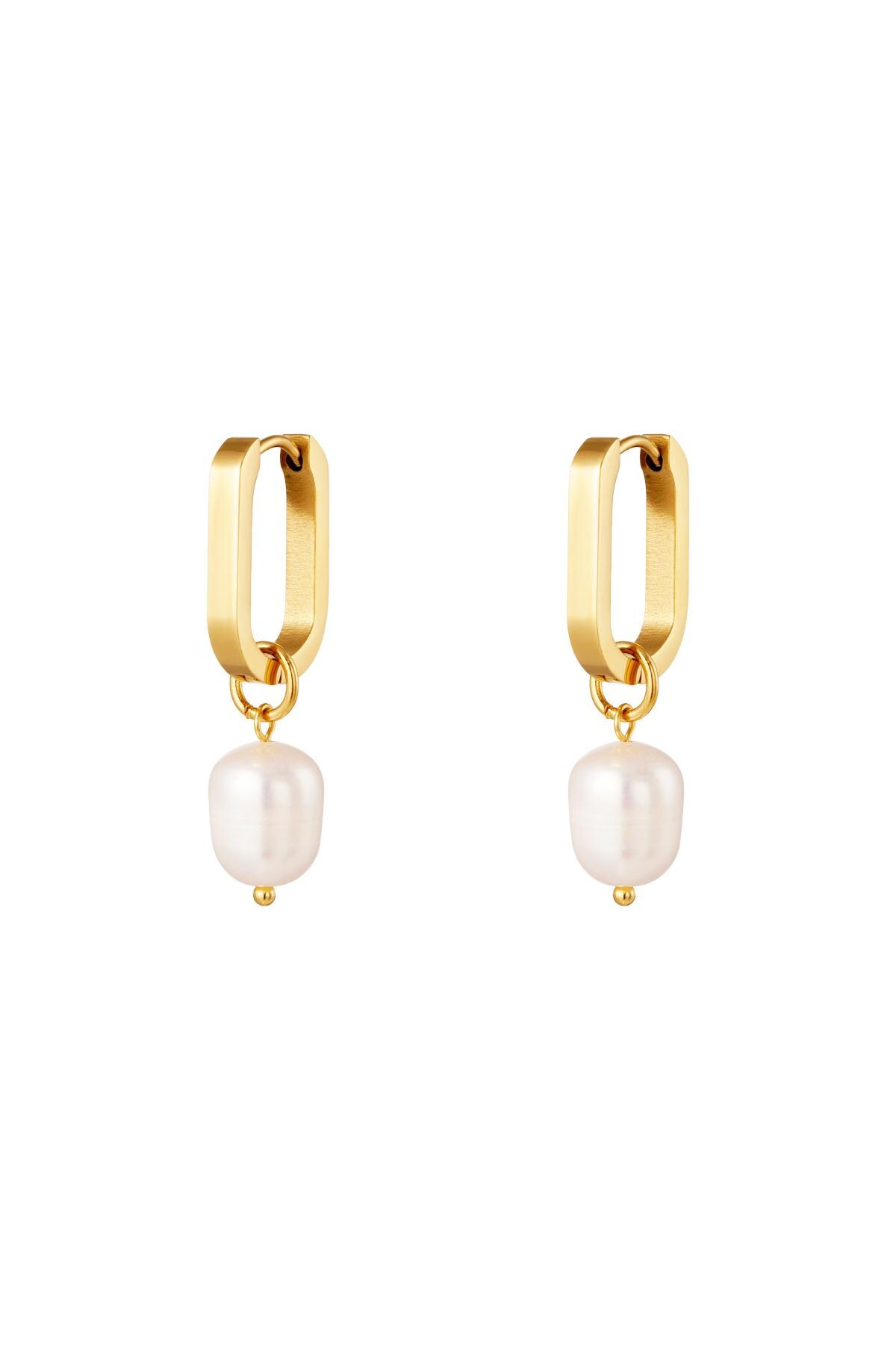 Small oval hoop earrings with pearl Gold Stainless Steel h5 