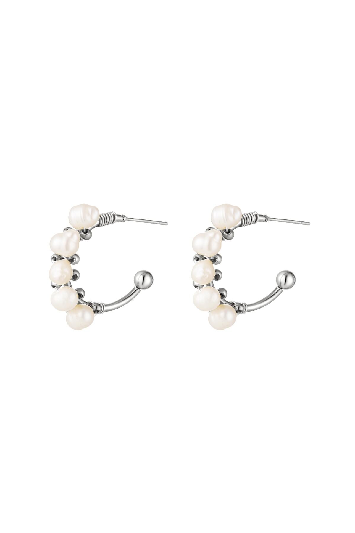 Stainless steel earrings halfround hoop pearl Silver 