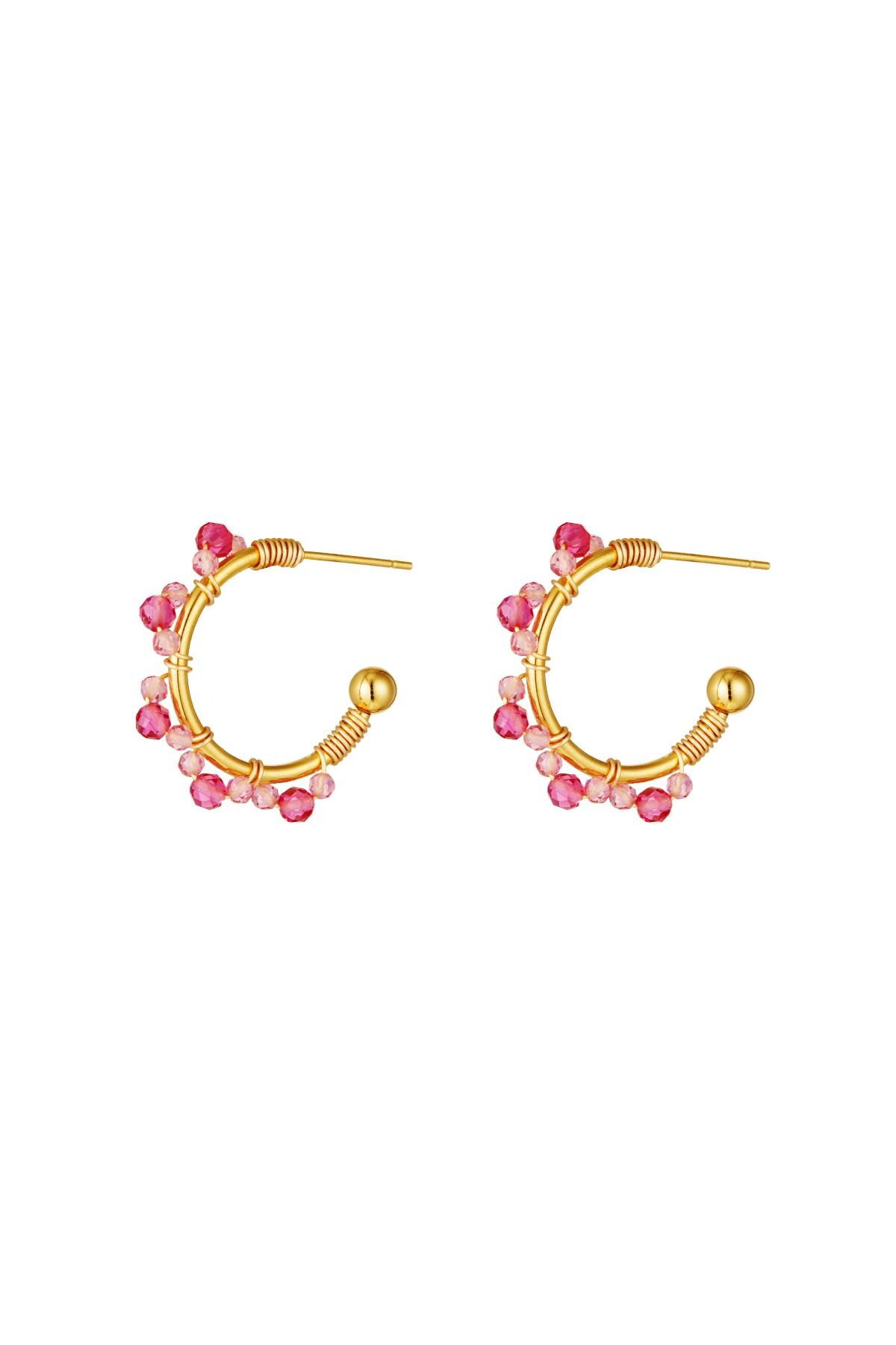 Stainless steel earrings halfround hoop with beads Pink h5 