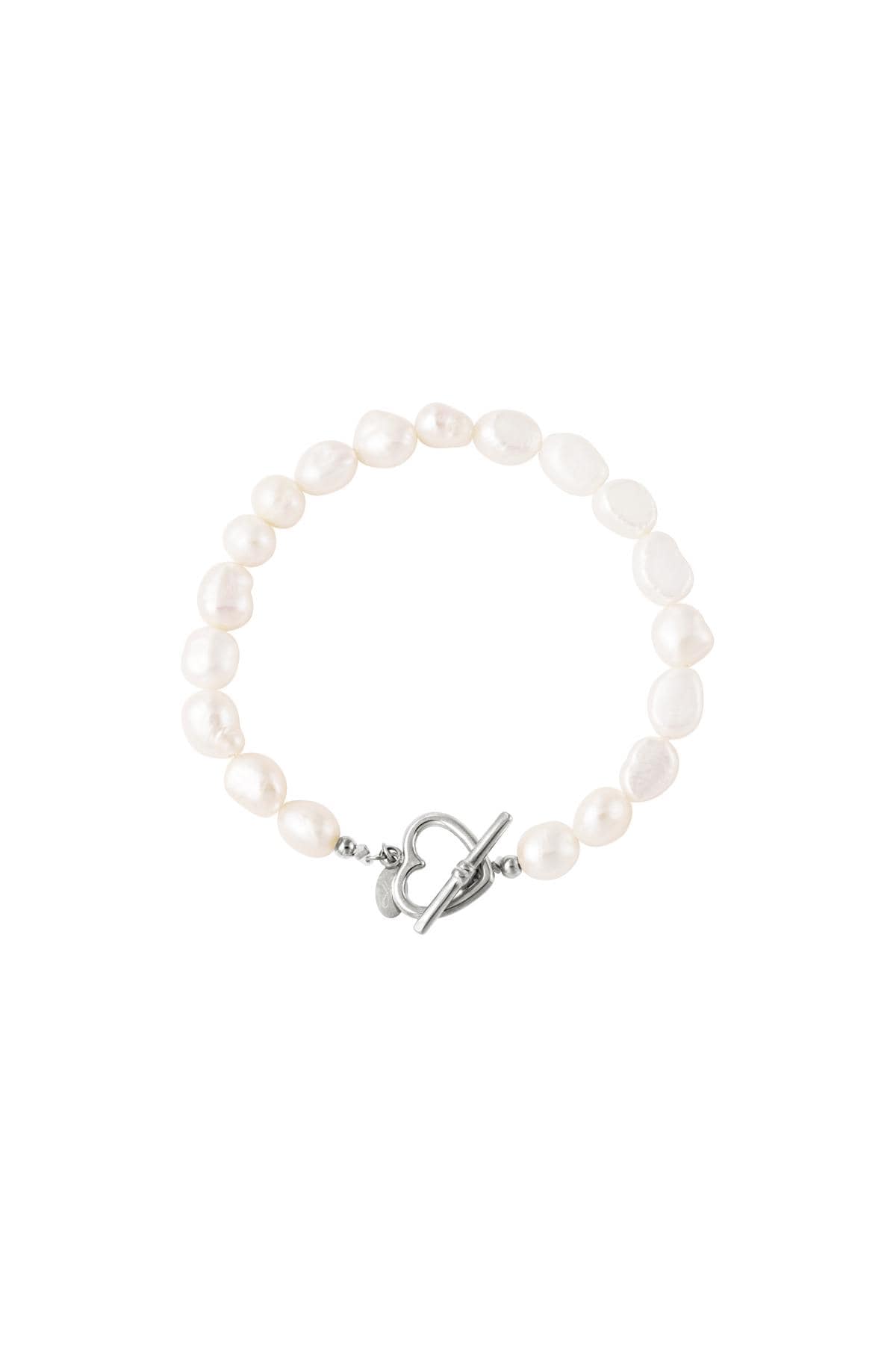 Bracelet pearl heart closure Silver Stainless Steel h5 