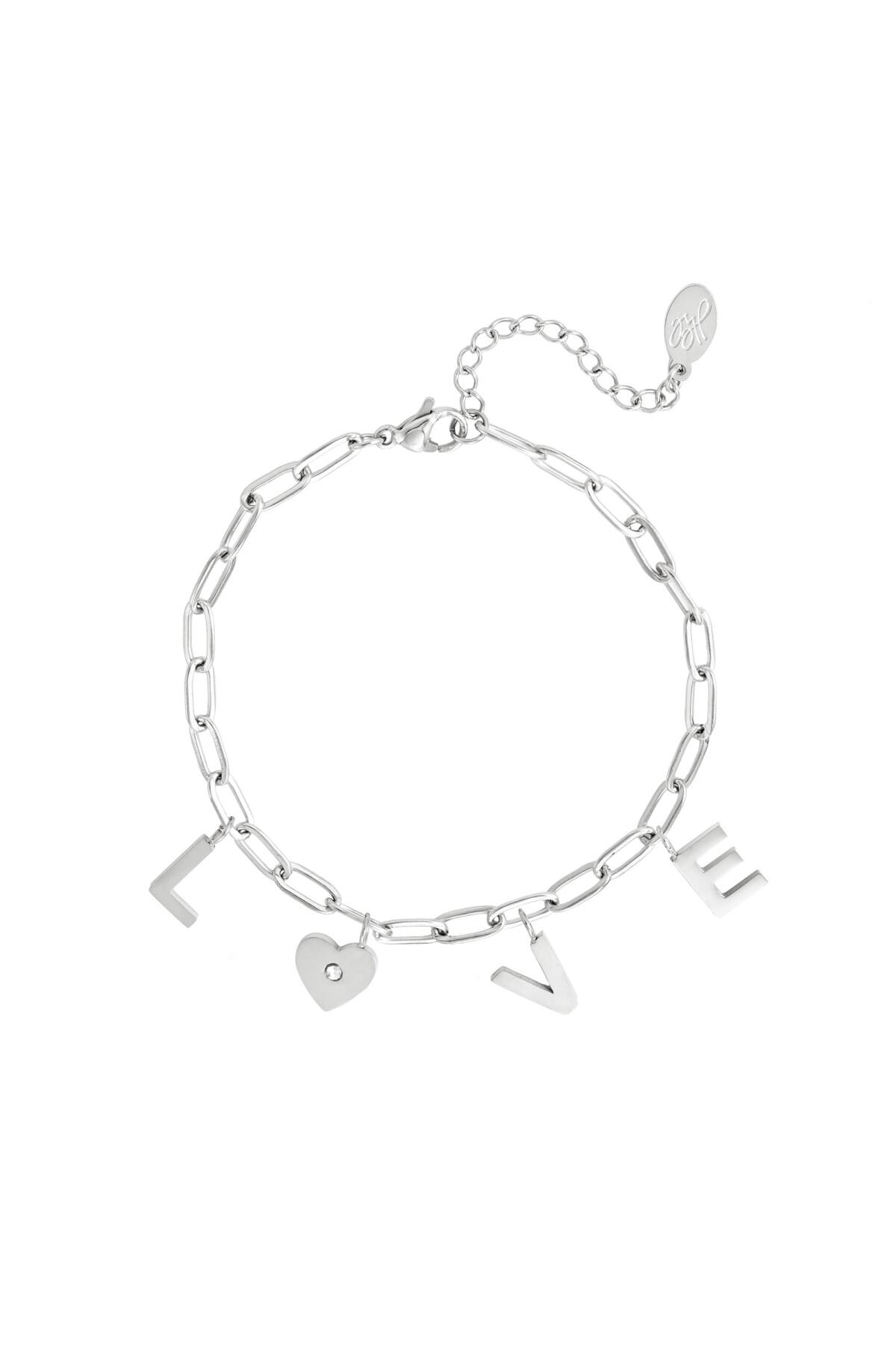 Bracelet Love Heart Silver Stainless Steel 