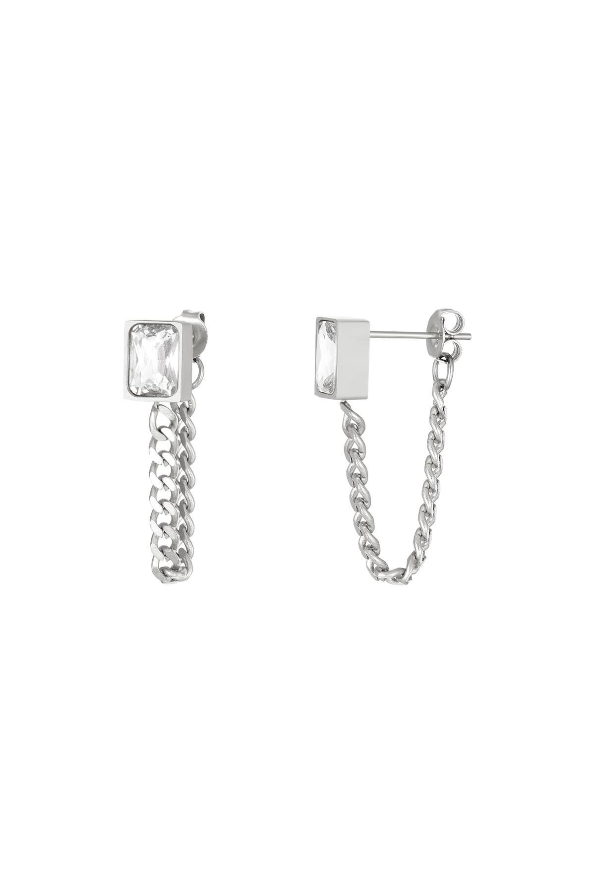 Earrings with chain and zircon  Silver Stainless Steel h5 