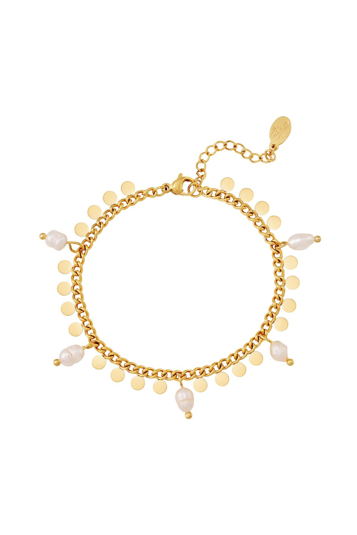 Bracelet with pearls and circles Gold Stainless Steel 